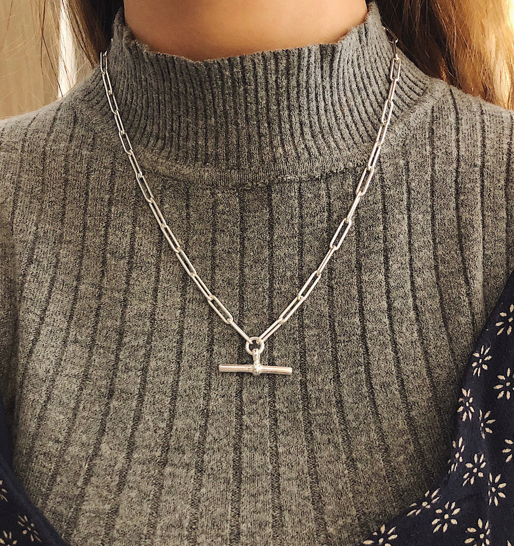 Sterling Silver T-Bar Trace Chain Necklace