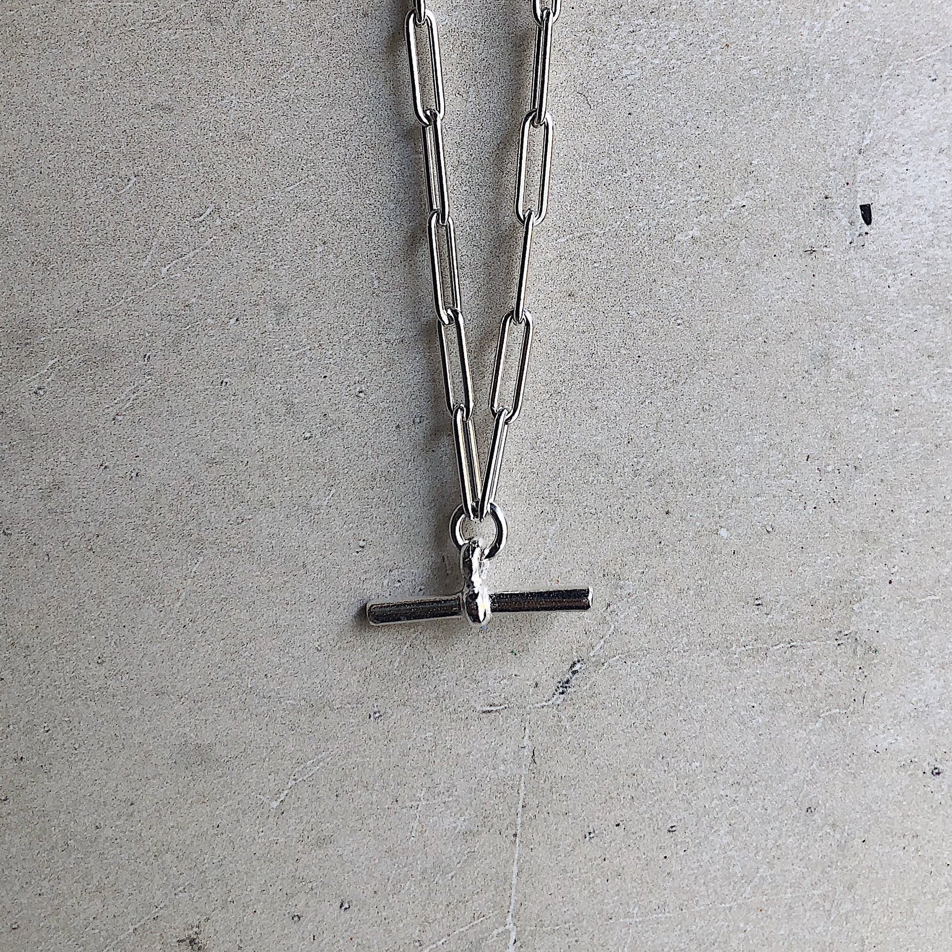 Sterling Silver T-Bar Trace Chain Necklace