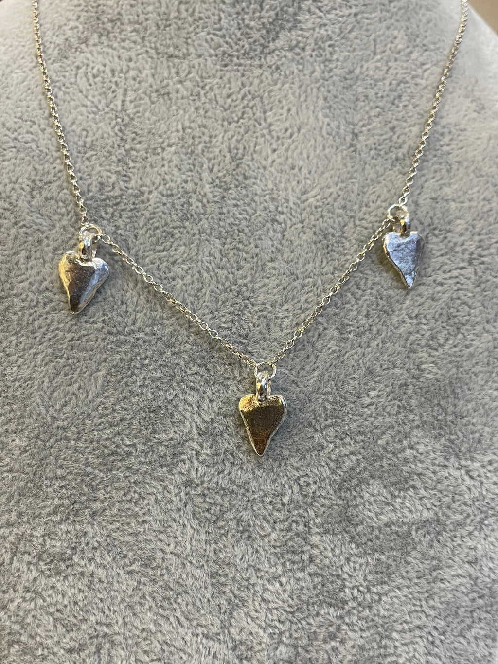 3 Heart Sterling Silver Charm Necklace