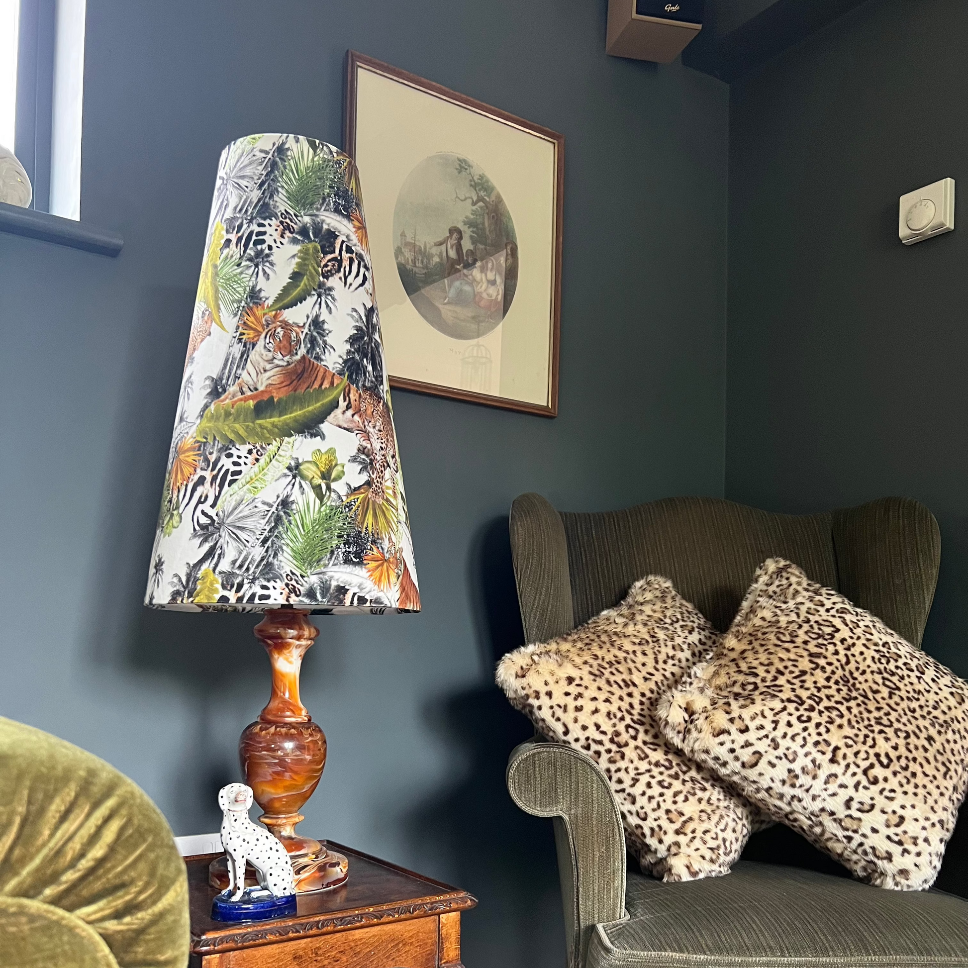 Tiger, cheetah jungle velvet cone lampshade, extra tall lampshade