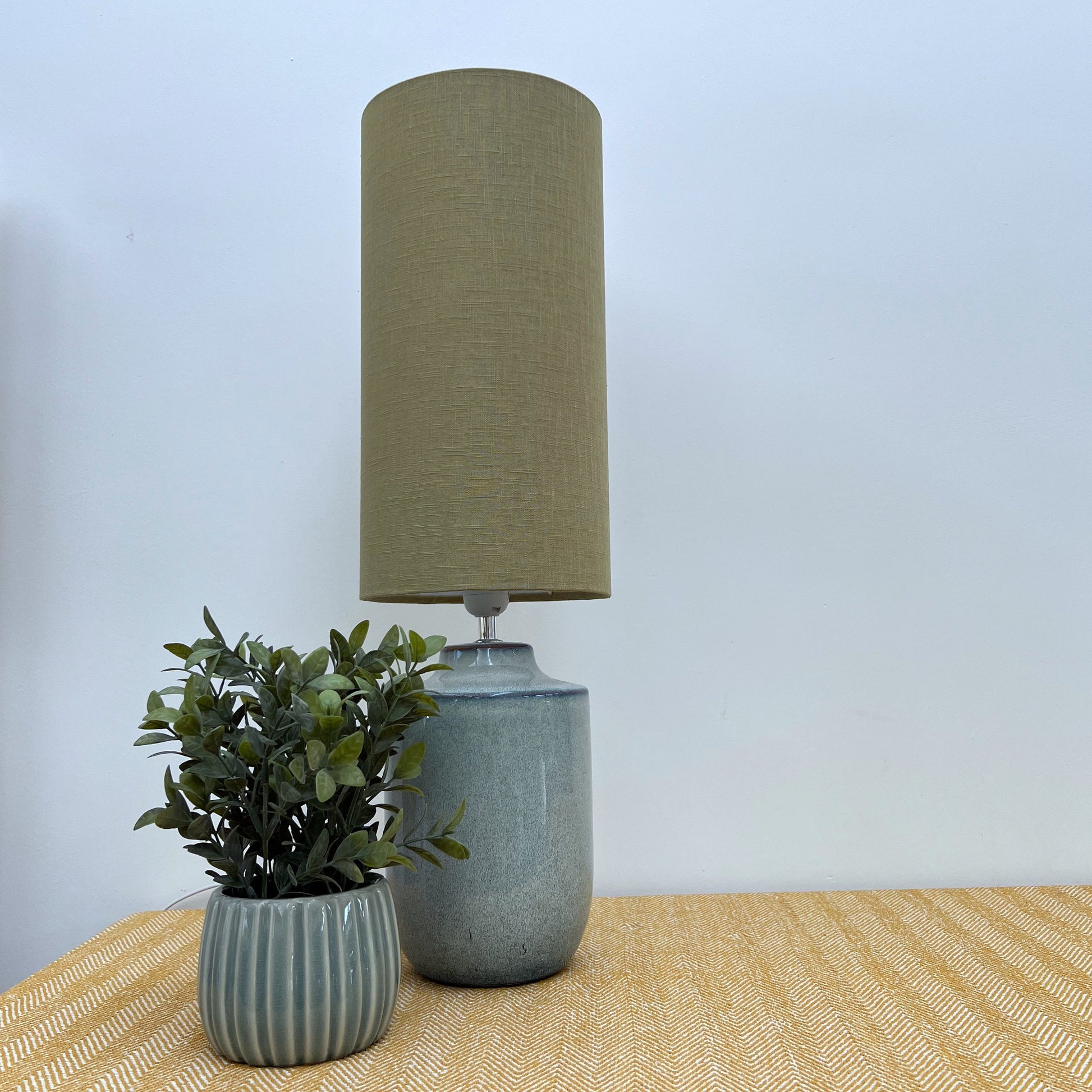Chartreuse linen cylinder lampshade, extra tall lampshade