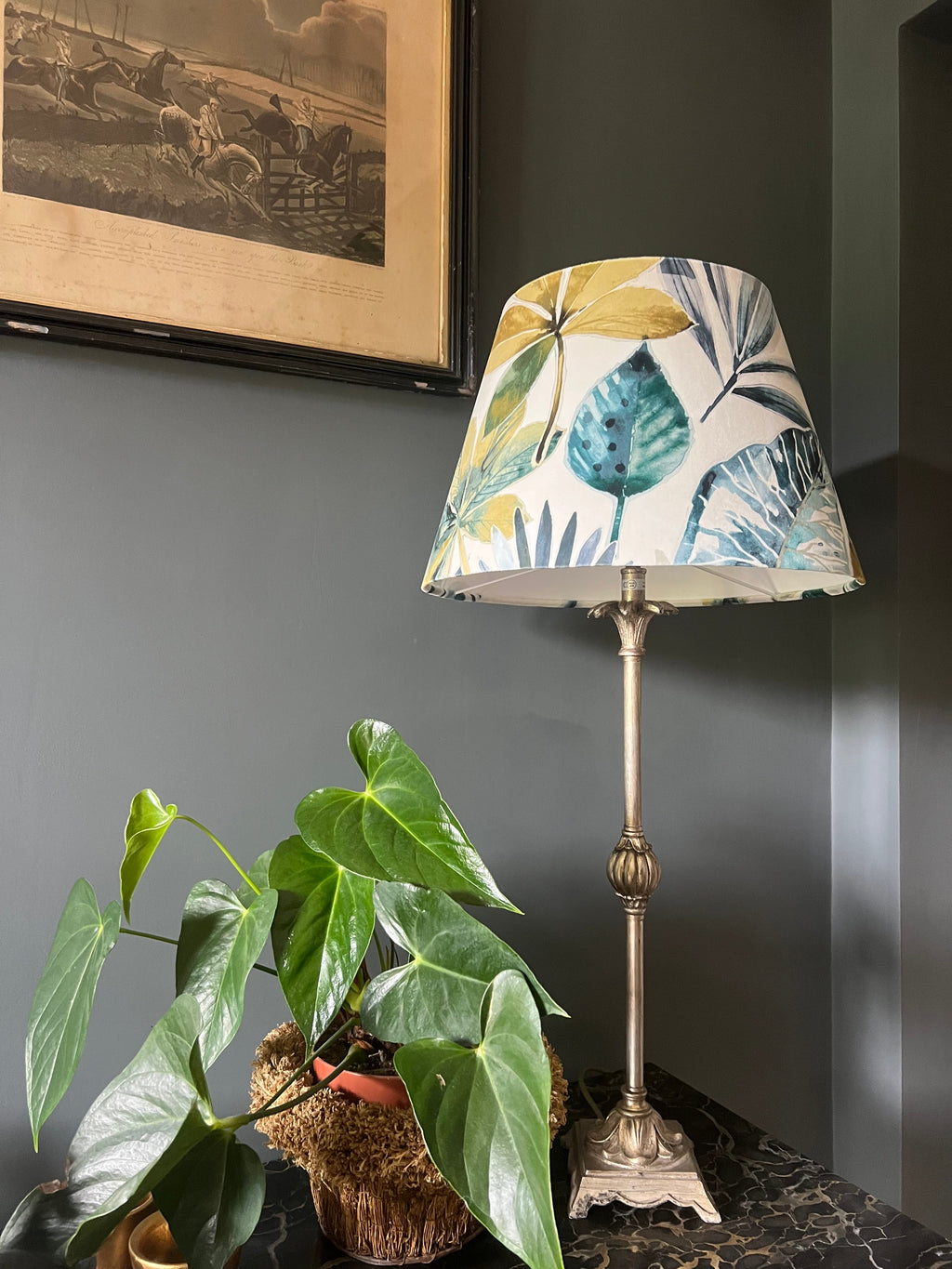 Rainforest velvet, in blue and green coolie lampshade/ ceiling light shade, empire lampshade