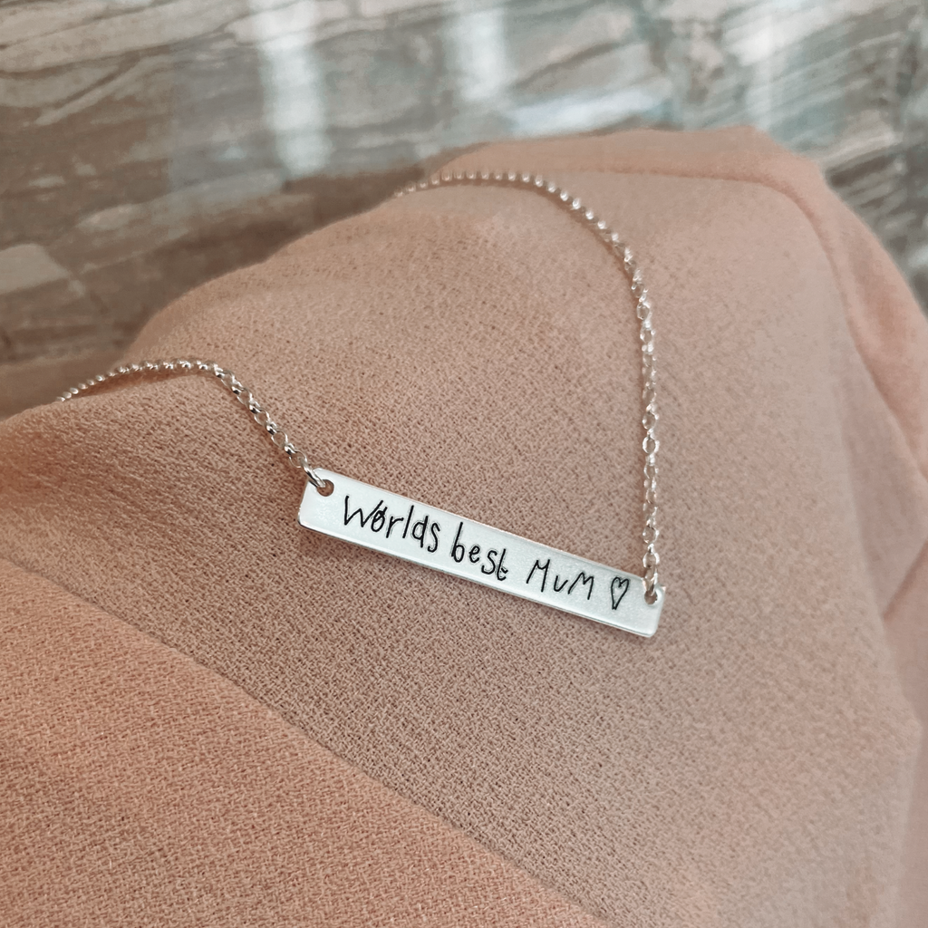 Handwriting Bar Necklace in Sterling Silver