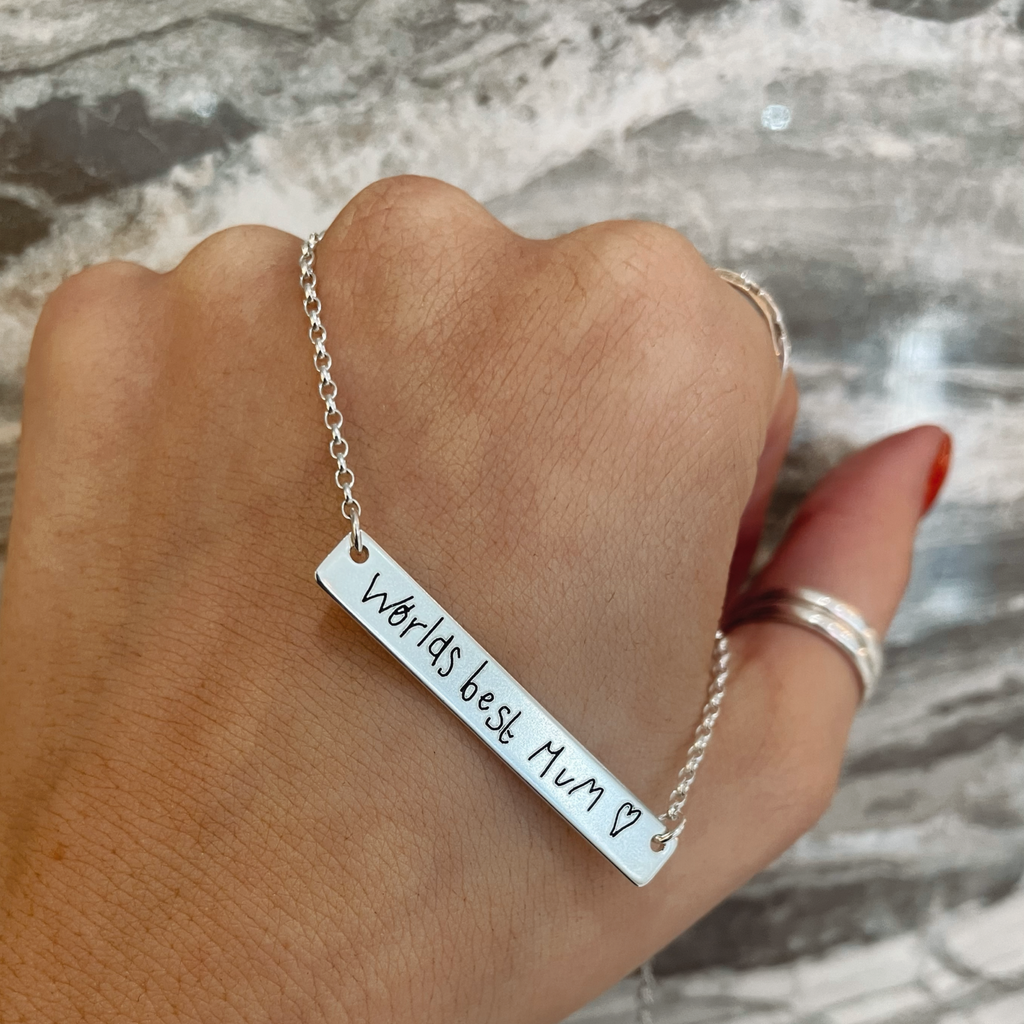 Handwriting Bar Necklace in Sterling Silver