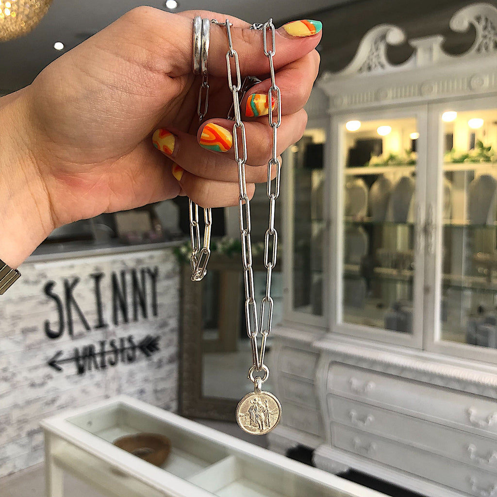 St Christopher Trace Chain Necklace in Sterling Silver