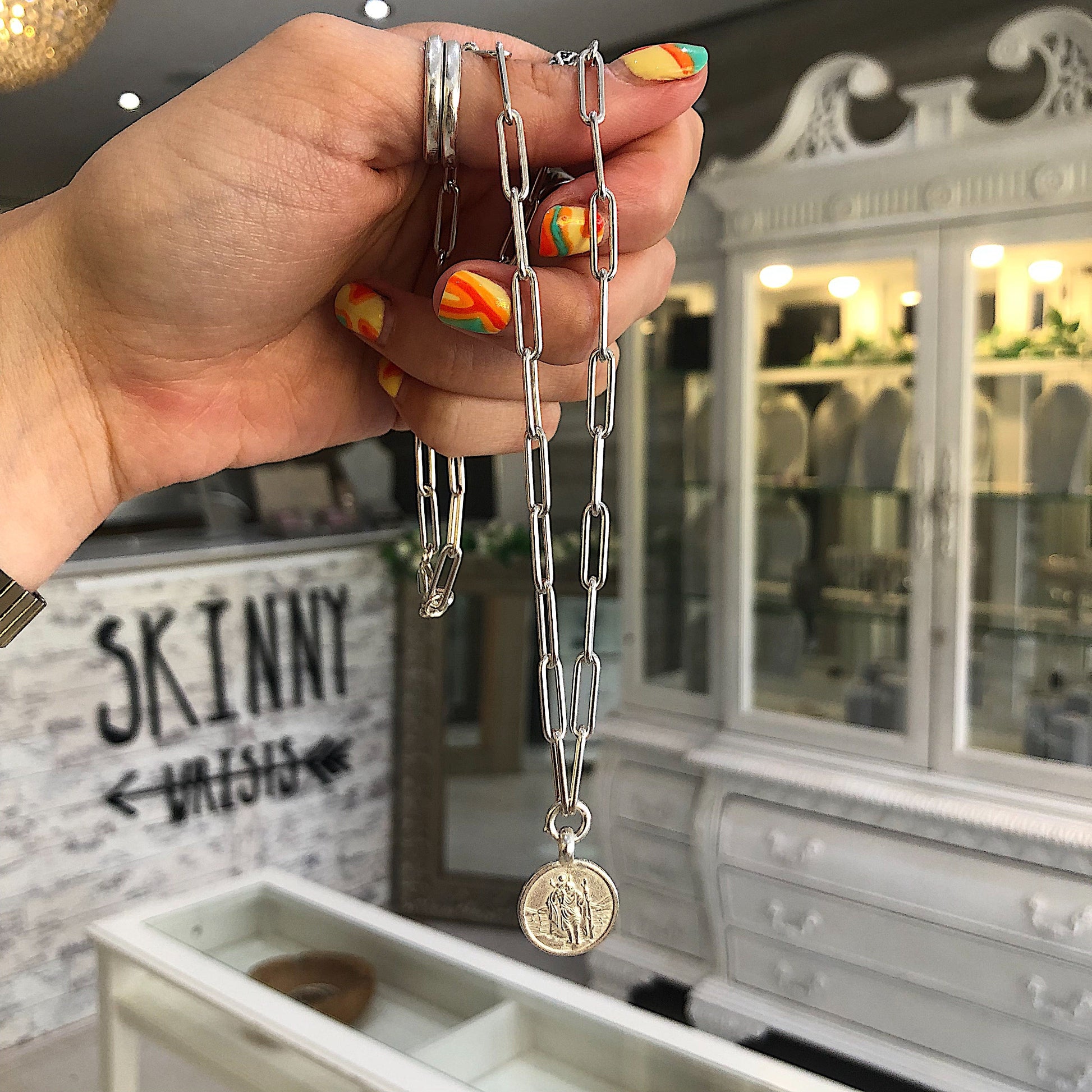 St Christopher Trace Chain Necklace in Sterling Silver