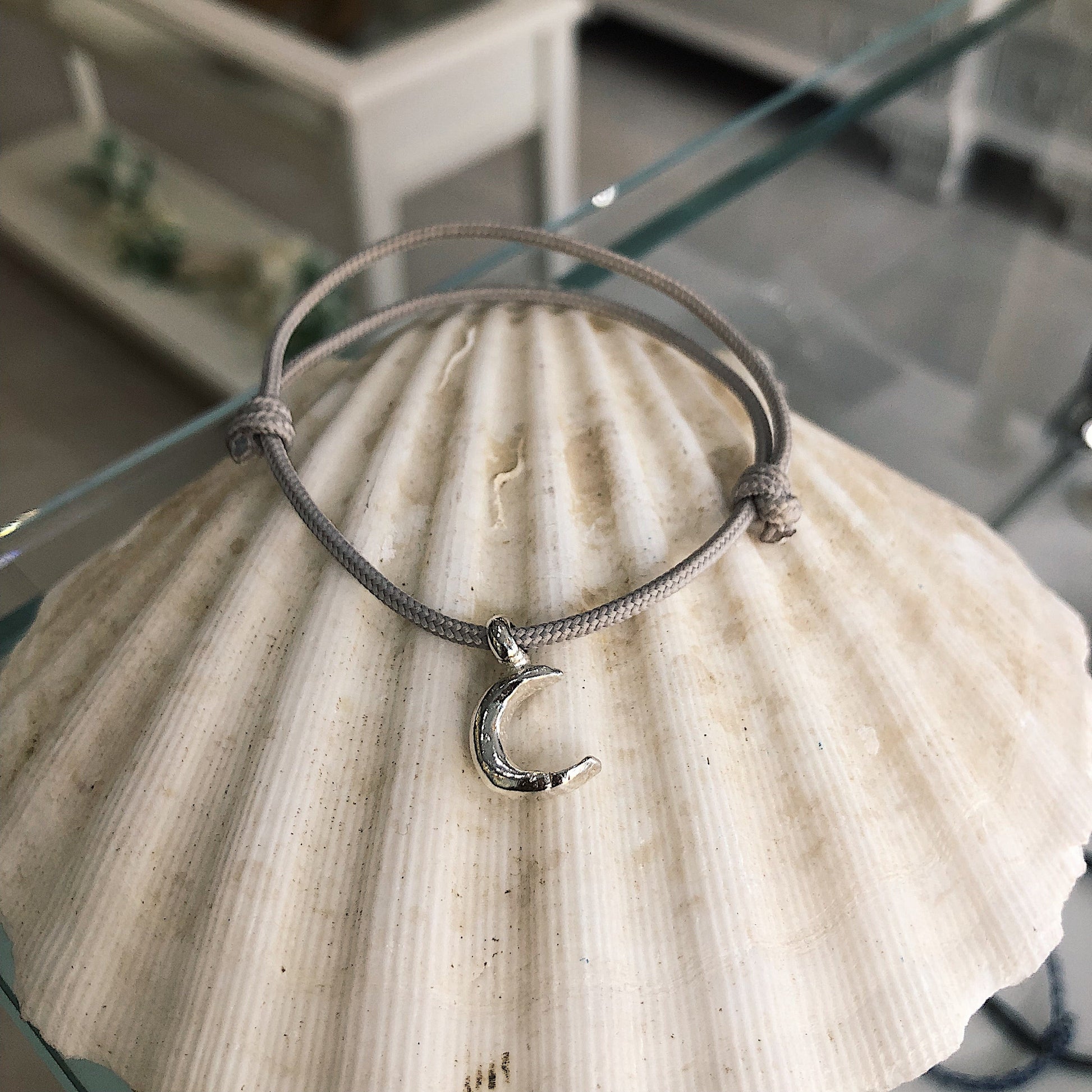 Crescent Moon Rope Bracelet in Recycled Sterling Silver