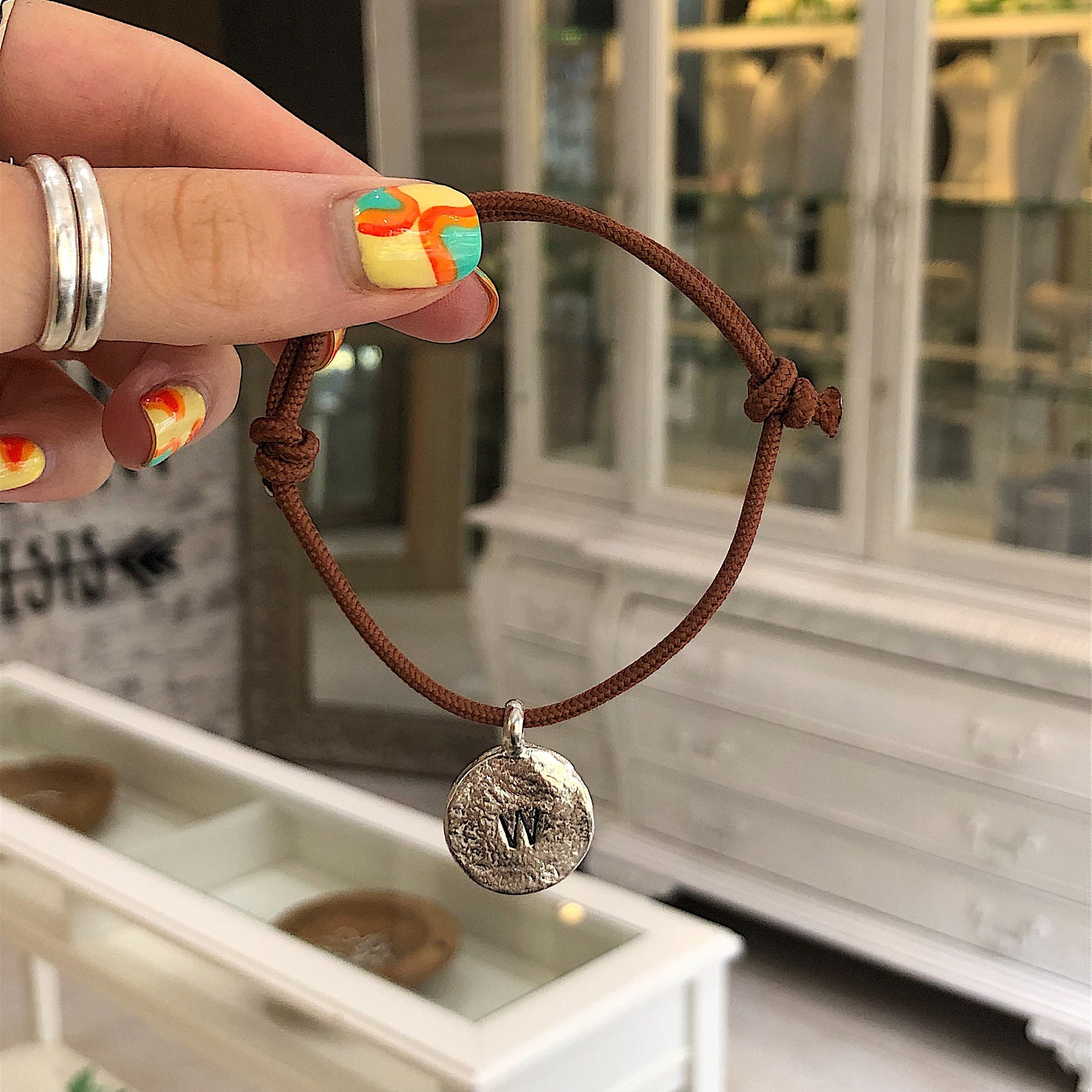 Personalised New Moon Rope Bracelet in Sterling Silver