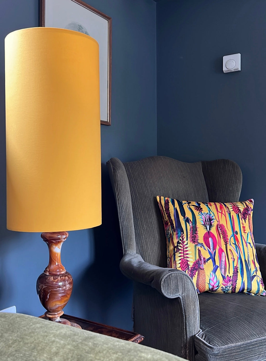 Sunny Yellow cotton cylinder lampshade, extra tall lampshade
