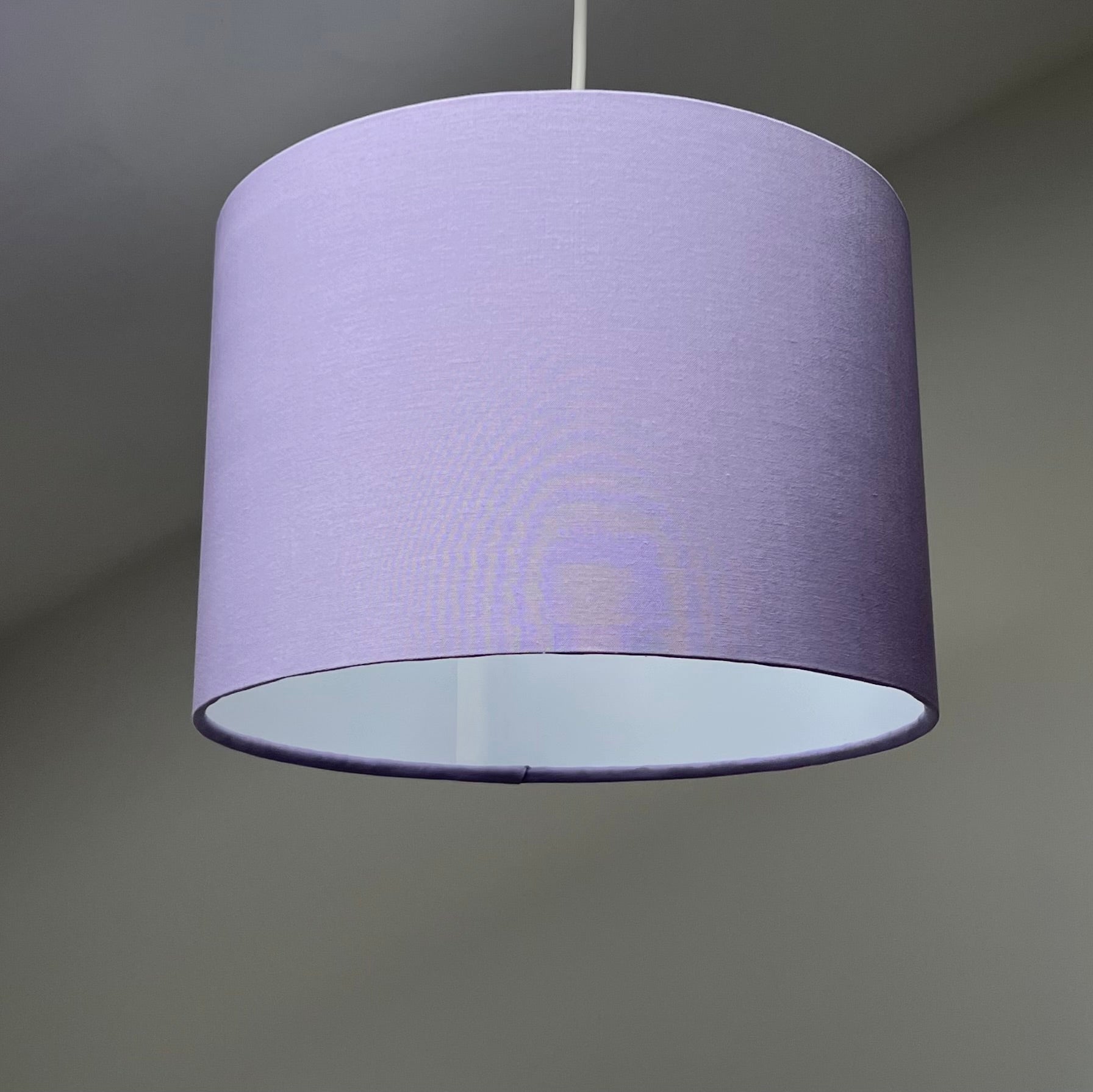 Lilac cotton drum lampshade/ ceiling shade with a white lining