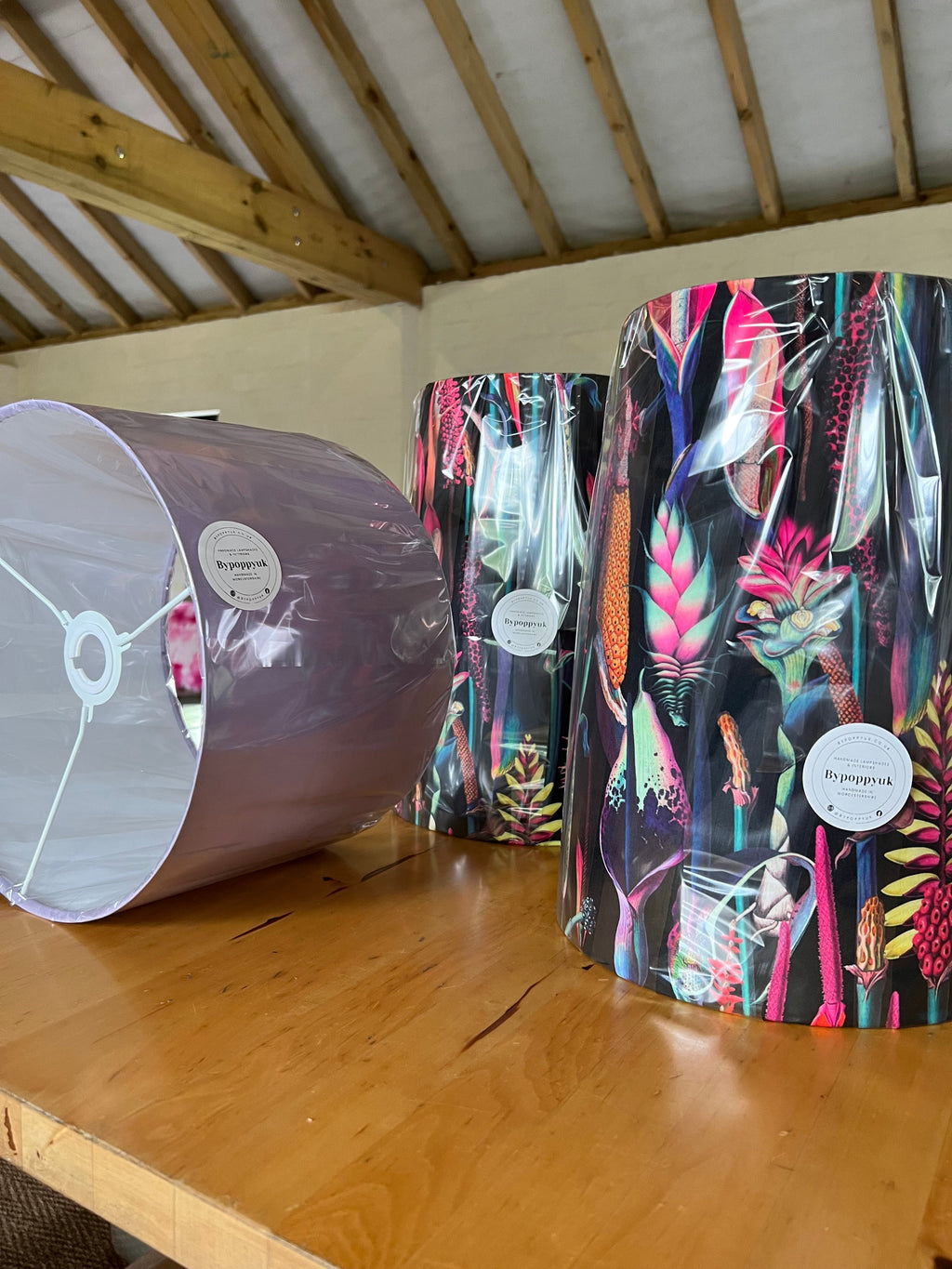 Botanical black velvet cone lampshade, extra tall lampshade