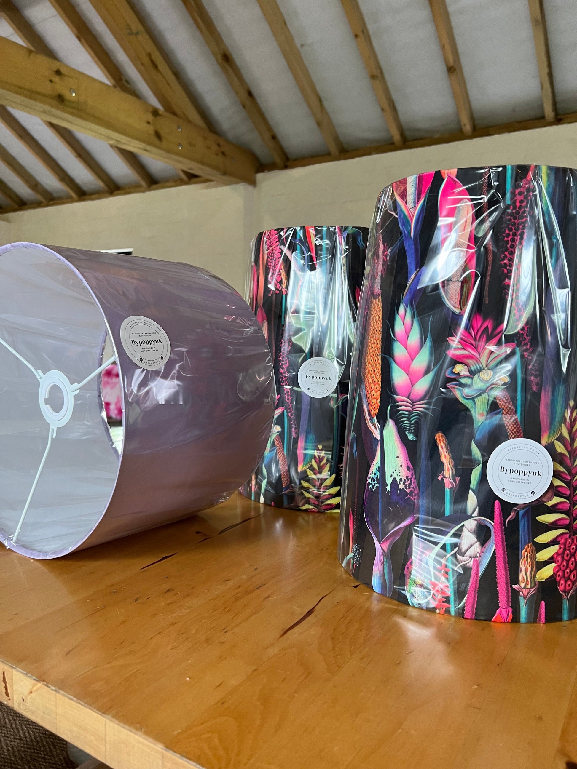 Botanical black velvet cone lampshade, extra tall lampshade