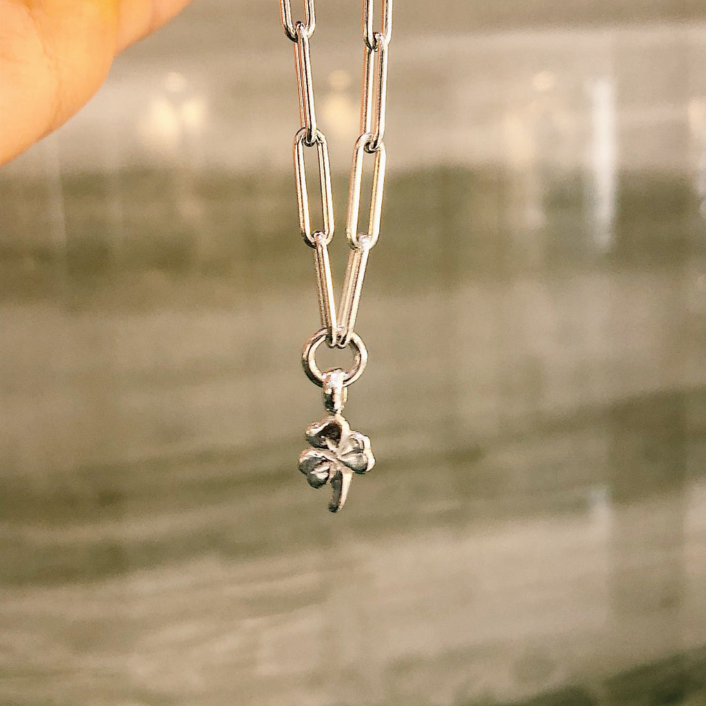 Lucky Clover Sterling Silver Trace Chain Necklace
