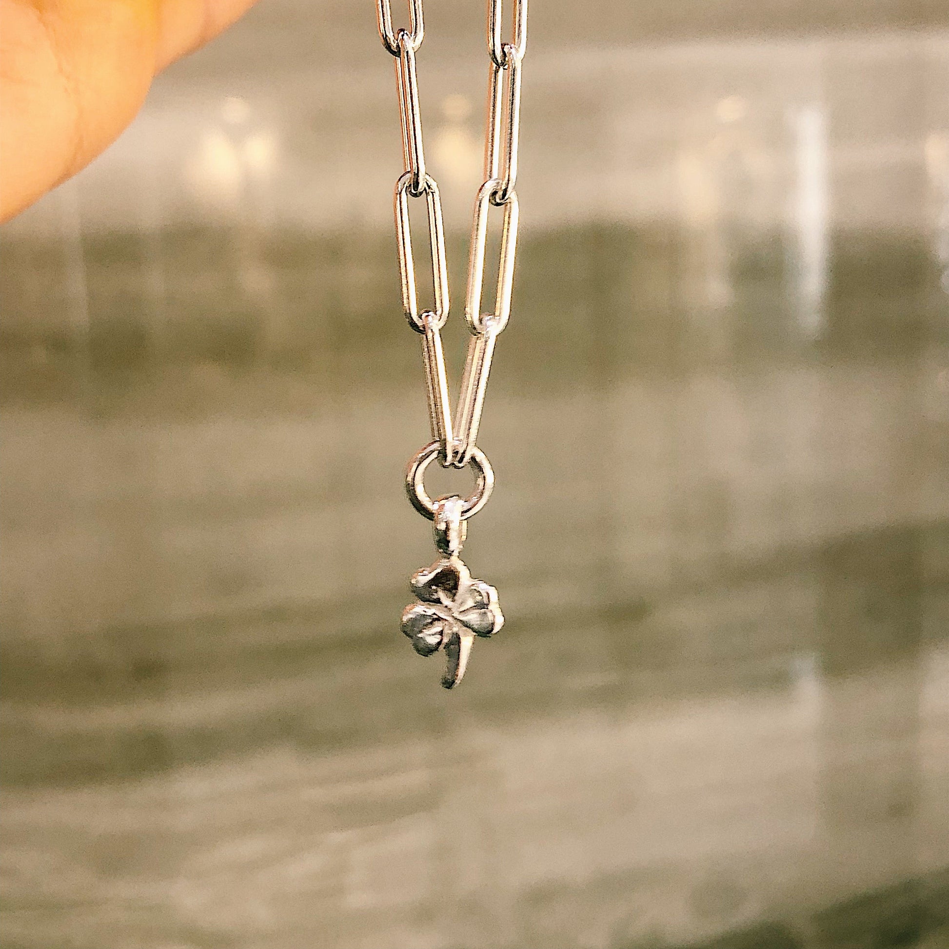 Lucky Clover Sterling Silver Trace Chain Necklace