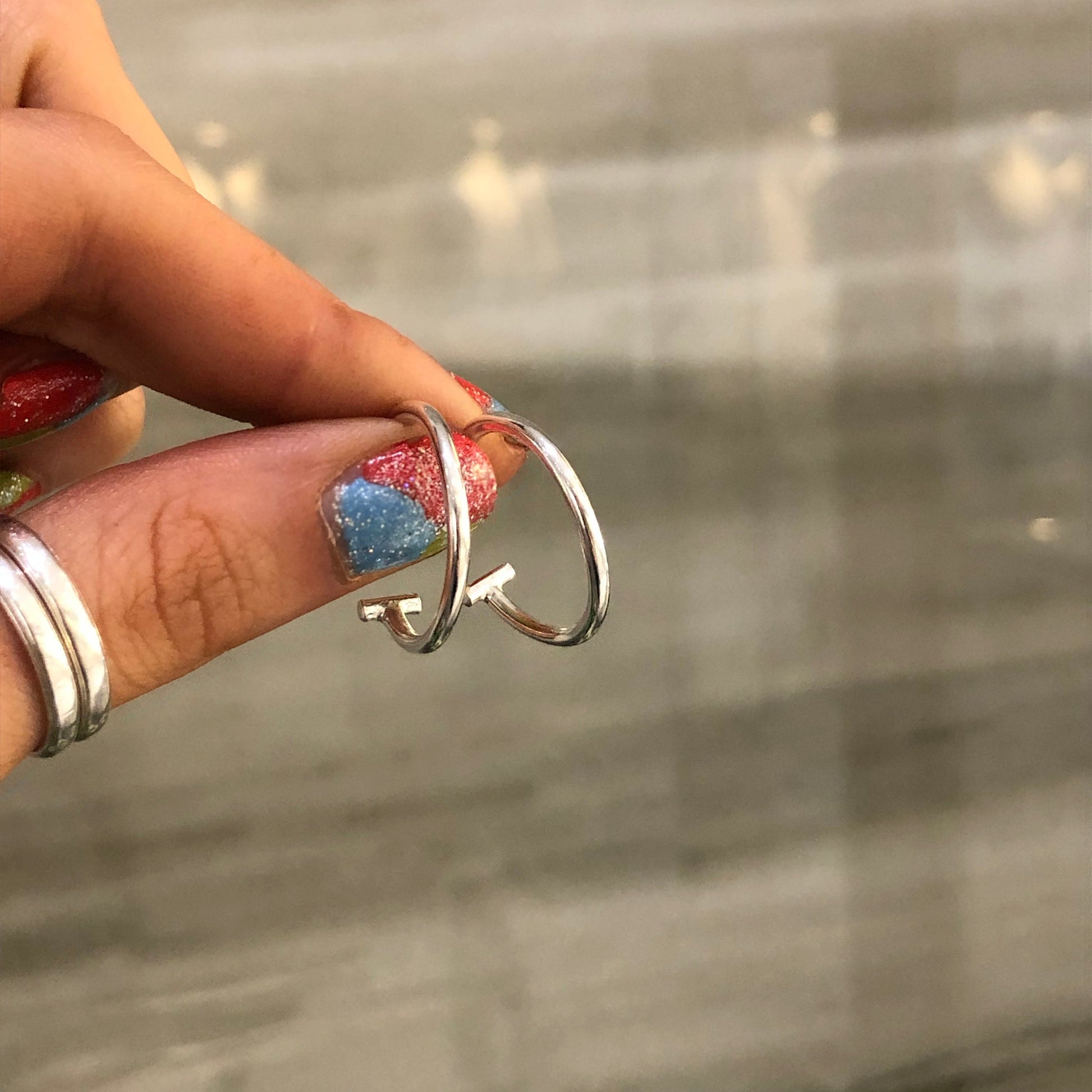 Sterling Silver T Bar Hoops