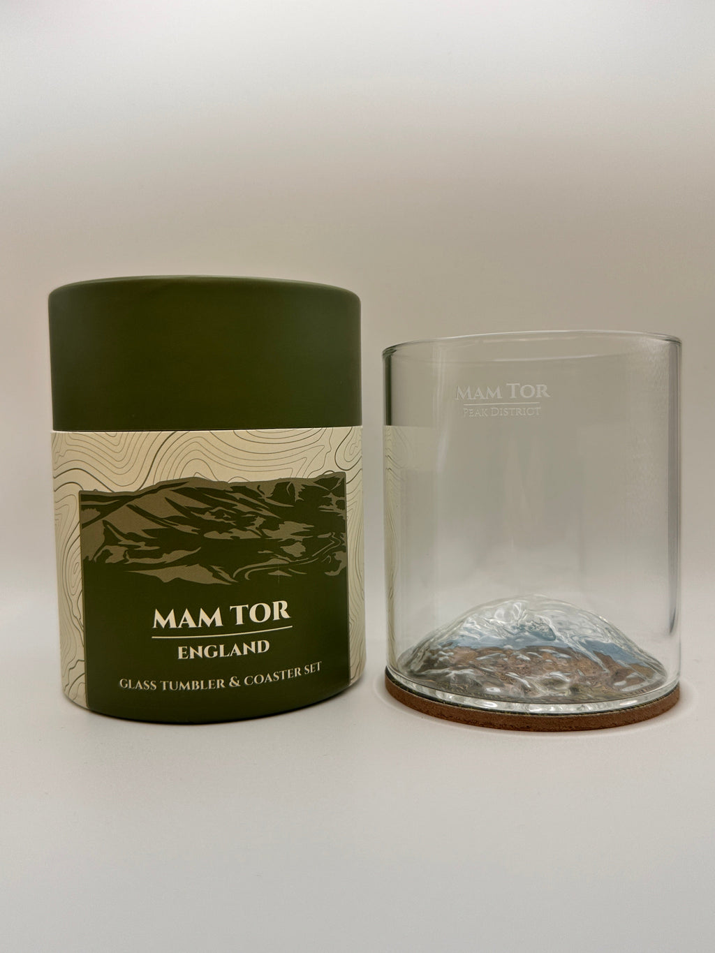 Mam Tor Whisky Tumbler and Coaster Set Peak District Mountain Gift