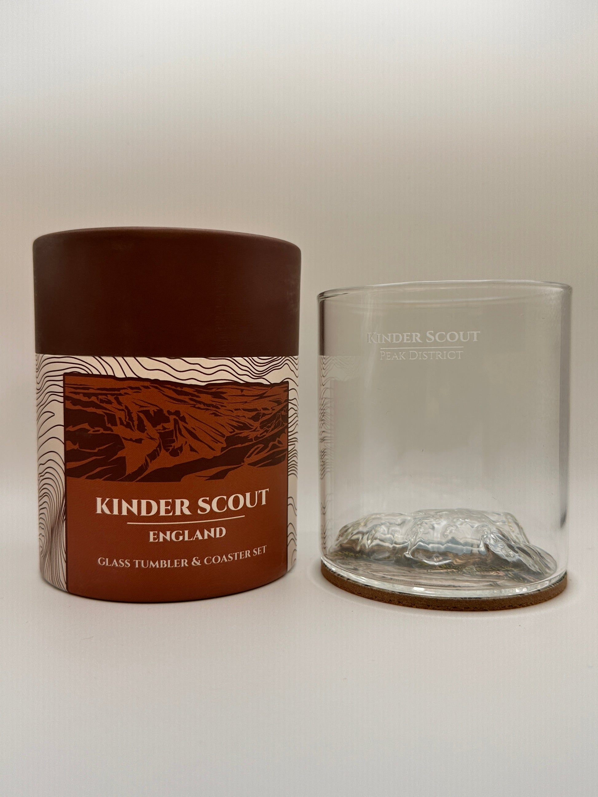 Kinder Scout Whisky Tumbler and Coaster Set Peak District Mountain Gift