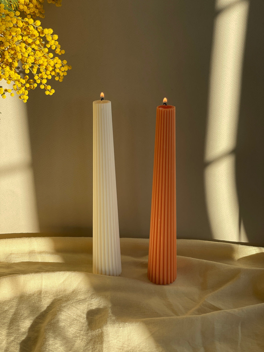 Ribbed Taper Candles in Neutral and Pastel