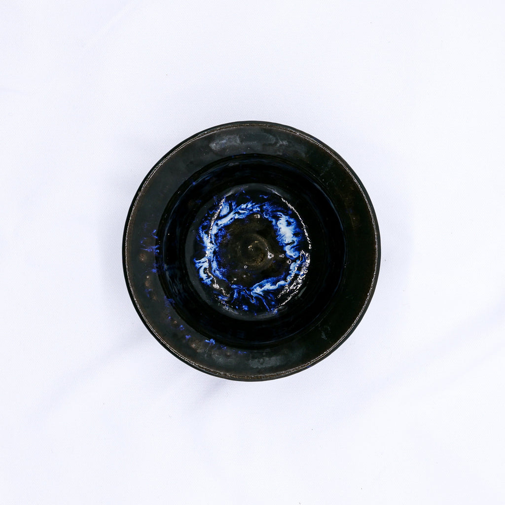 7.5 inch Cavewater Spiral Blue Handmade Grey Stoneware Bowl