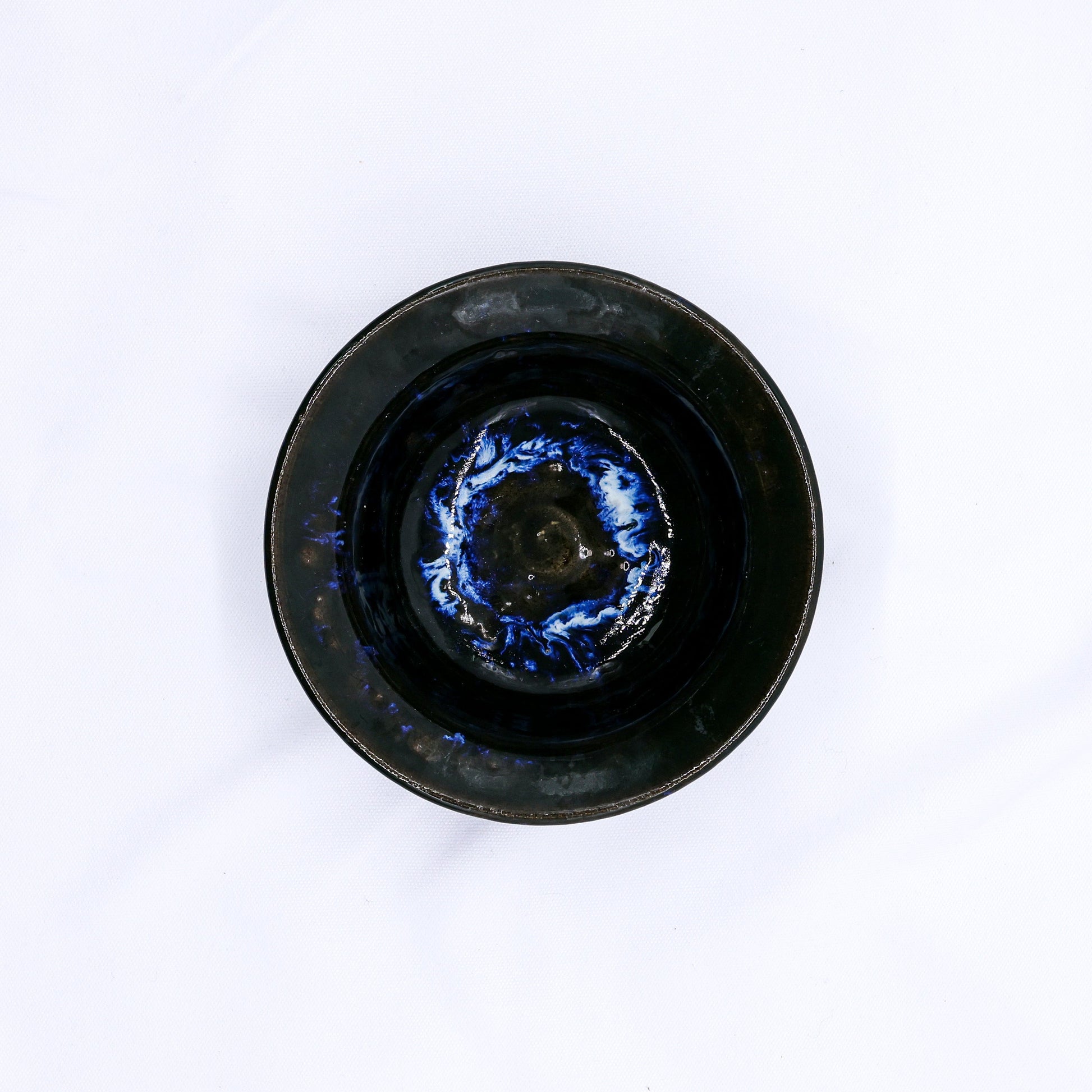 7.5 inch Cavewater Spiral Blue Handmade Grey Stoneware Bowl