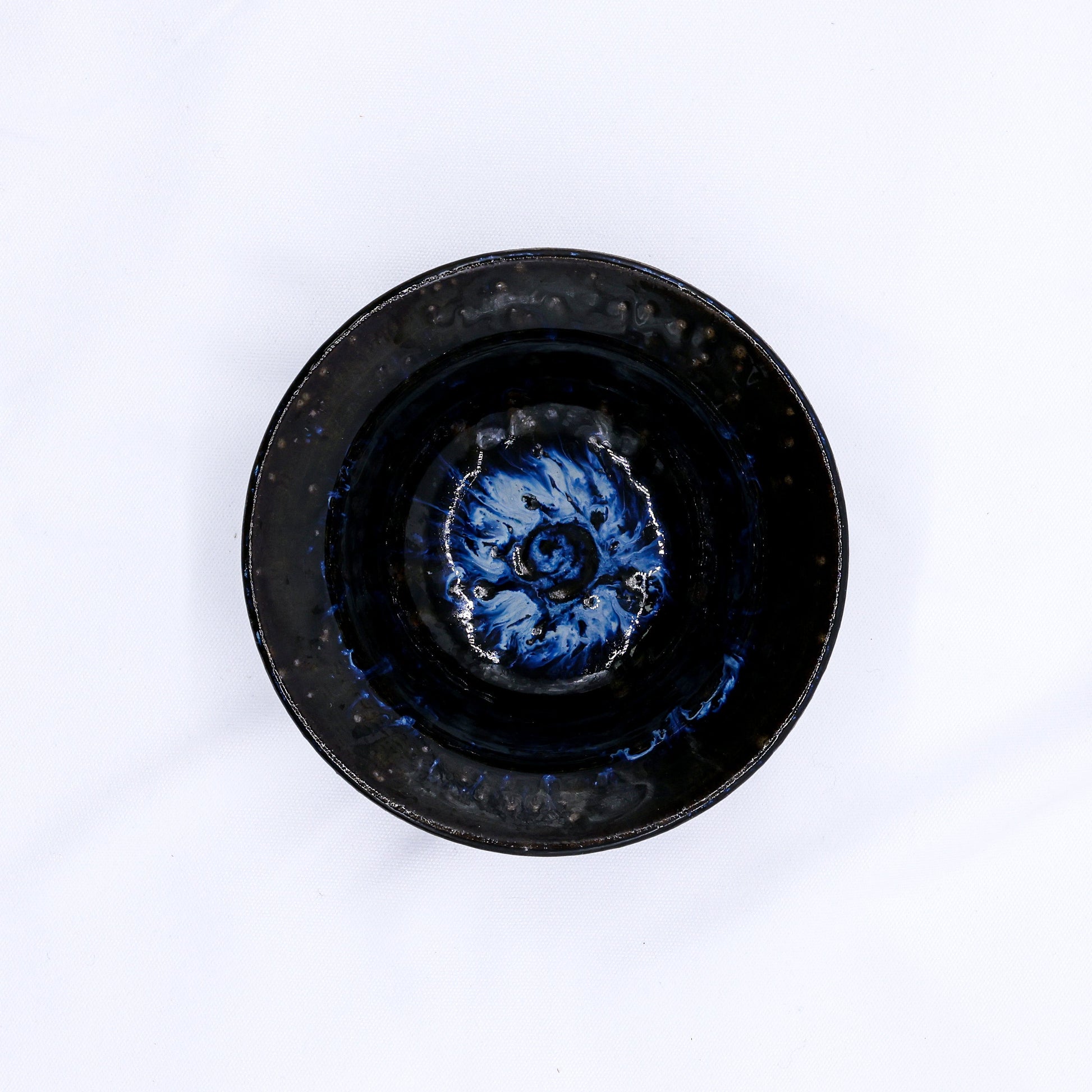 7.5 Inch Midnight Aegean Surge Grey Stoneware Bowl Handmade