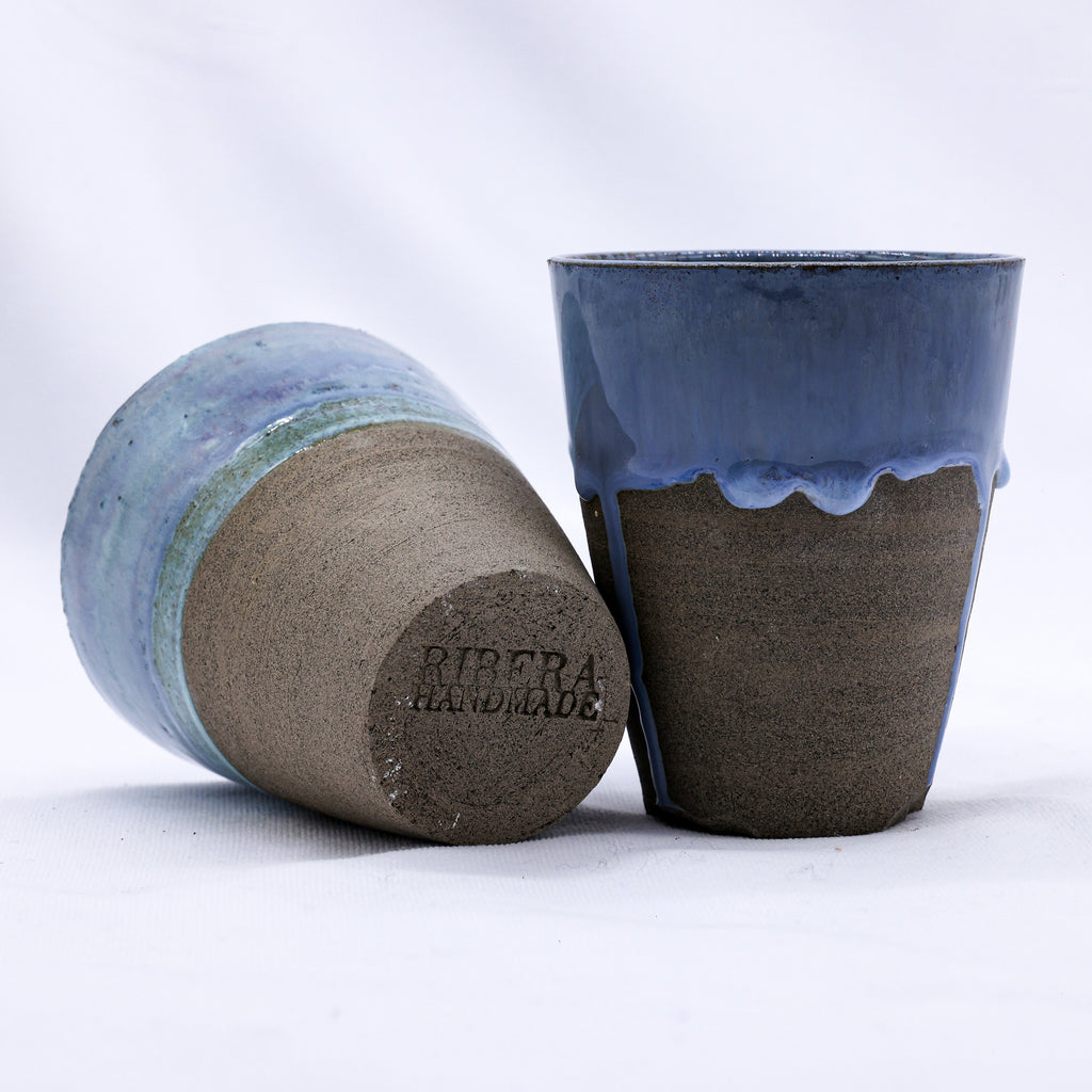 Handmade Ceramic Tall Cup in Smoked Grey Blue