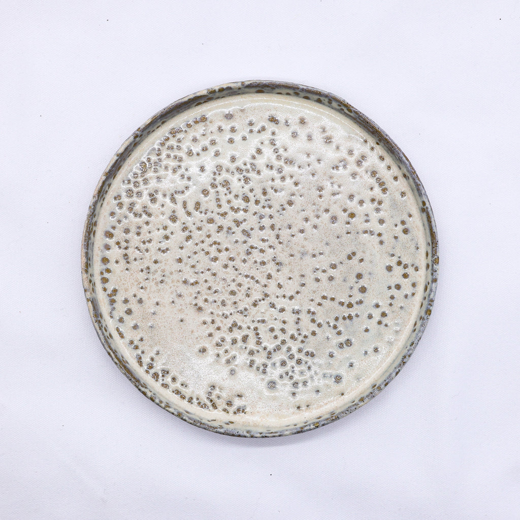 23cm Handmade Ceramic Dinner Plate in Dotted White