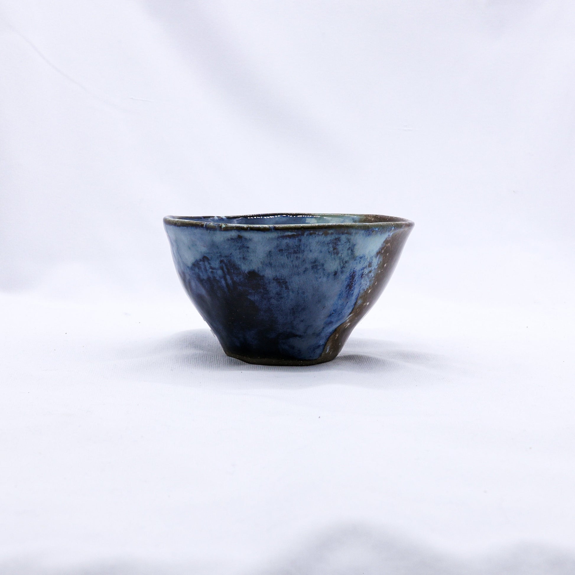 Small Handmade Ceramic Dinner Bowl in Smoked Grey and Tidal Blue