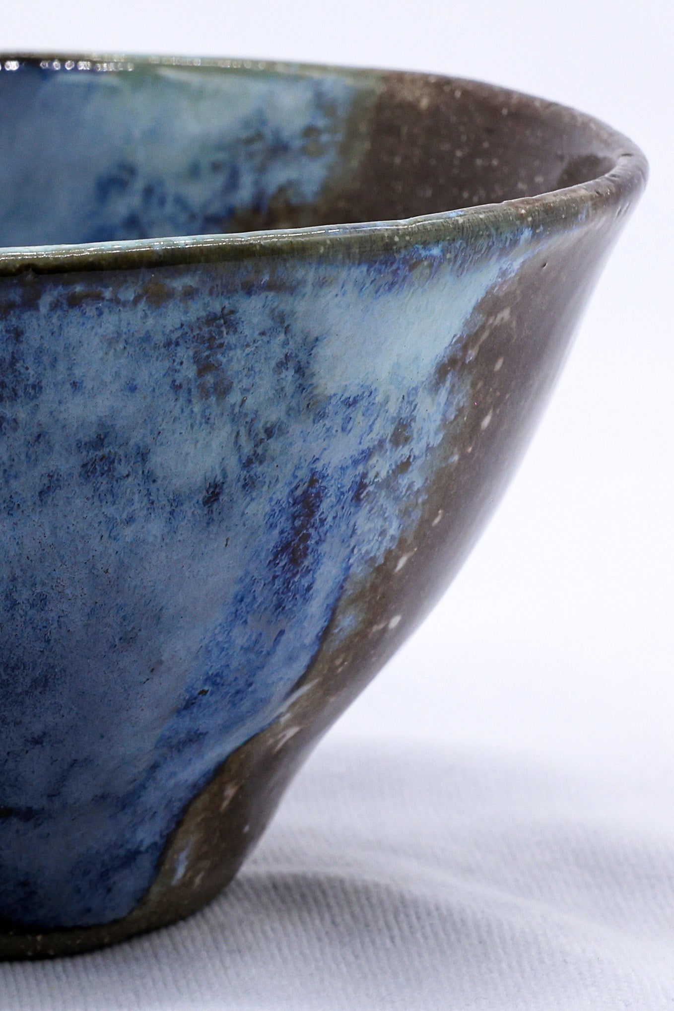 Small Handmade Ceramic Dinner Bowl in Smoked Grey and Tidal Blue