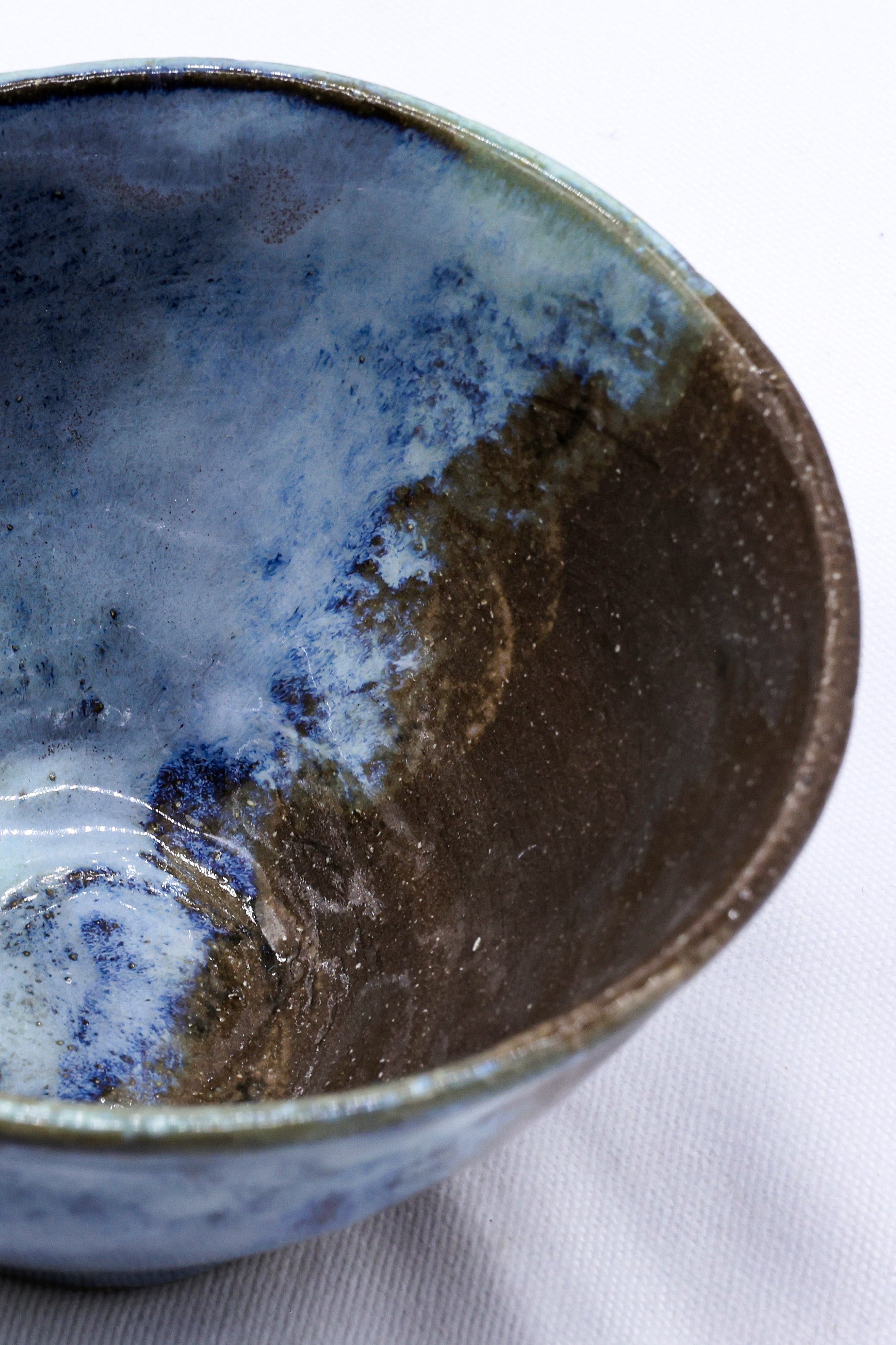 Small Handmade Ceramic Dinner Bowl in Smoked Grey and Tidal Blue