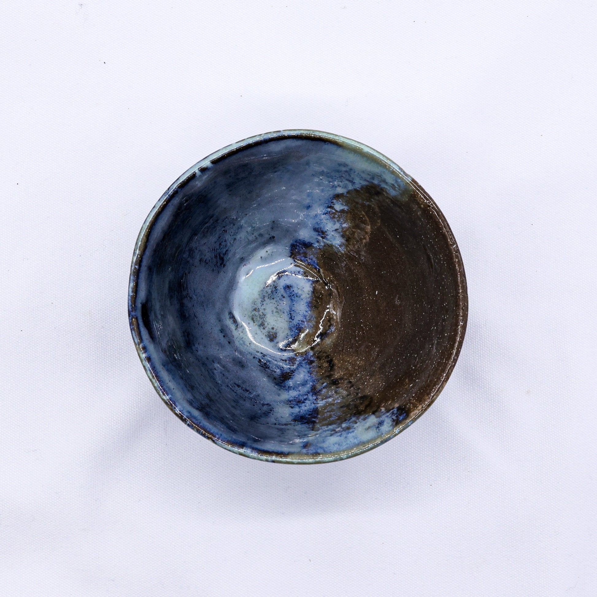 Small Handmade Ceramic Dinner Bowl in Smoked Grey and Tidal Blue