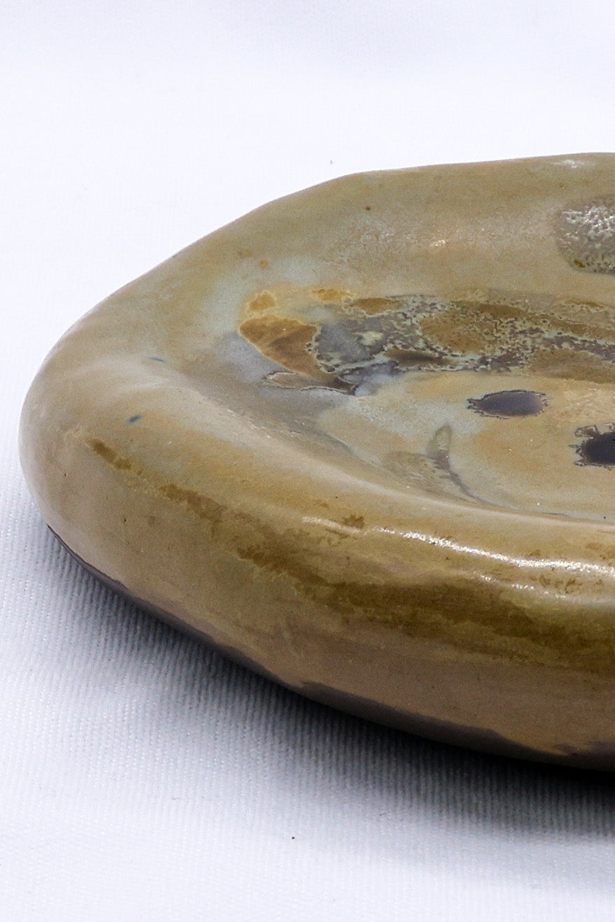 Bronze Olive Drift Ceramic Plate Handmade