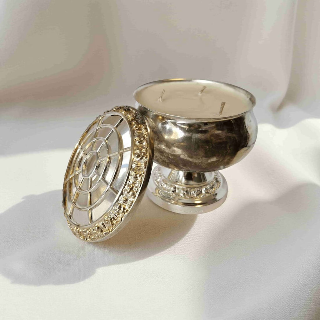 Vintage Silver Rose Bowl Candle