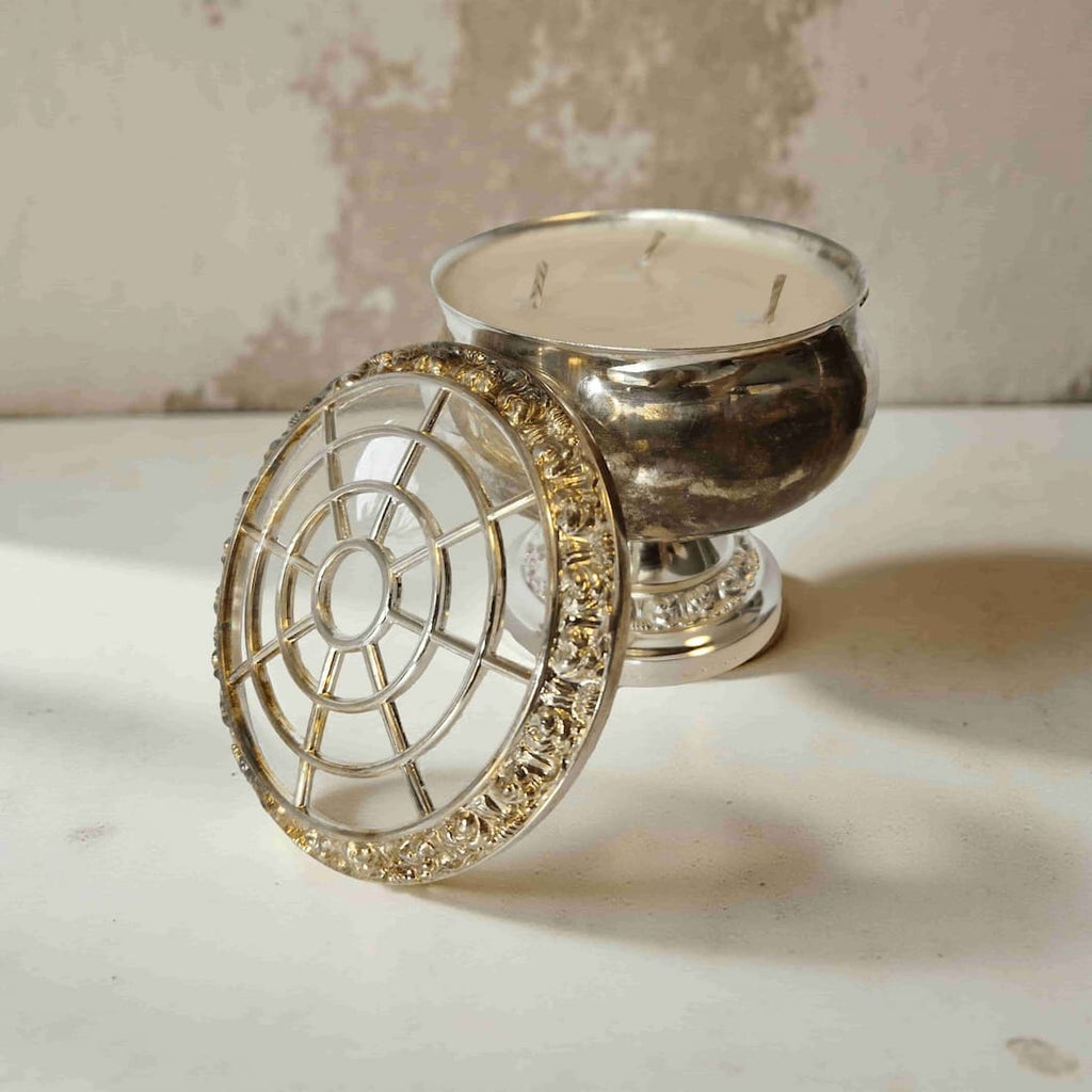 Vintage Silver Rose Bowl Candle