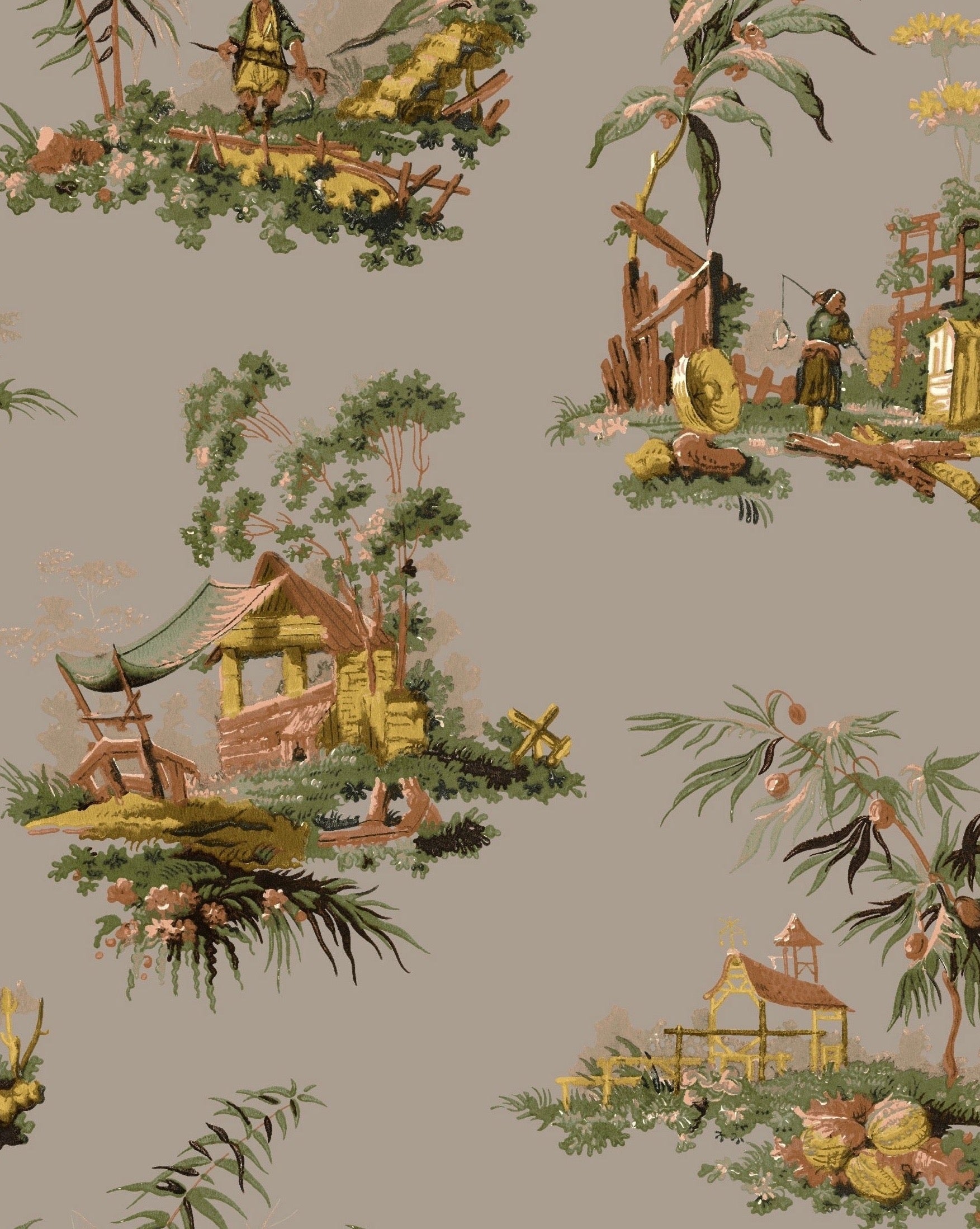 Vintage Oriental Wallpaper in Putty