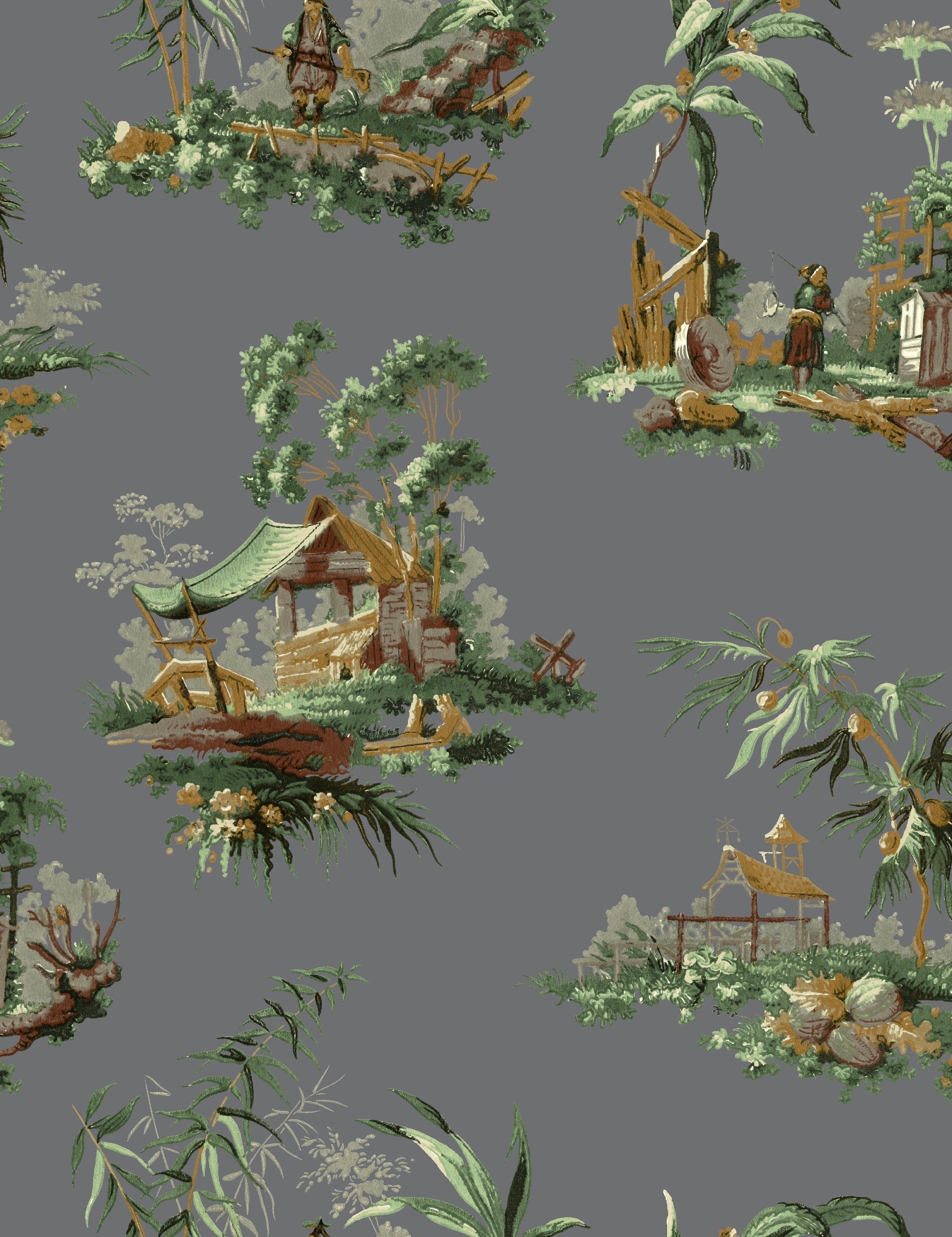 Vintage Oriental Wallpaper in Putty