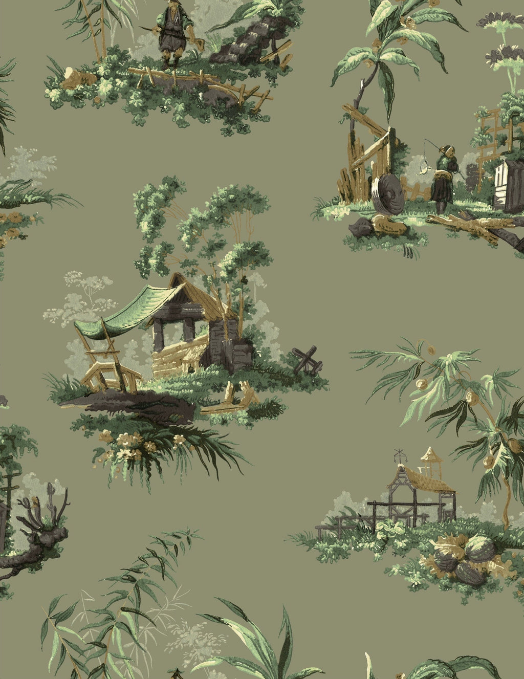 Vintage Oriental Wallpaper - Black