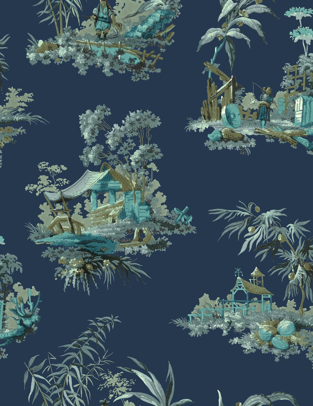 Vintage Oriental Wallpaper - Black