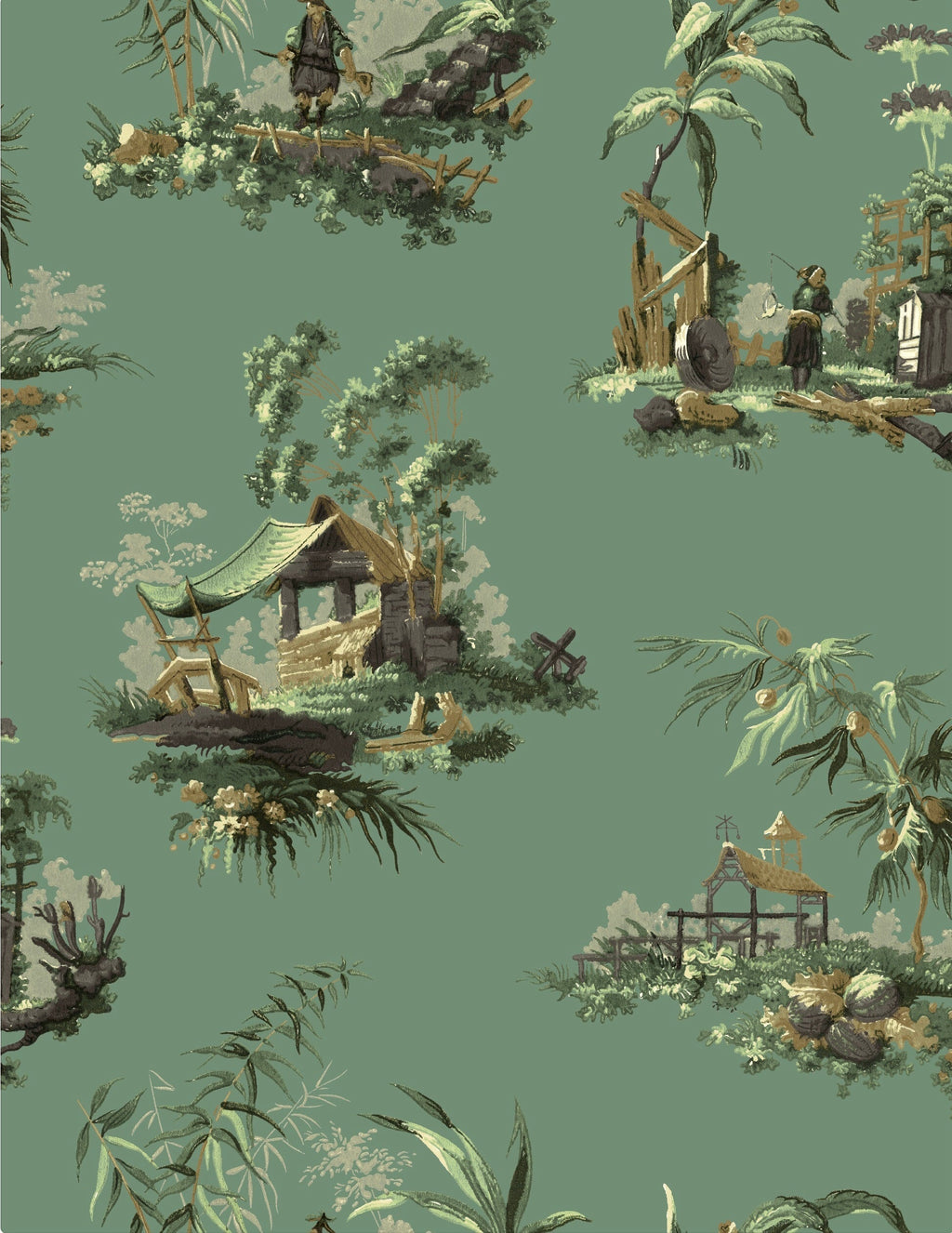 Vintage Oriental Wallpaper - Black