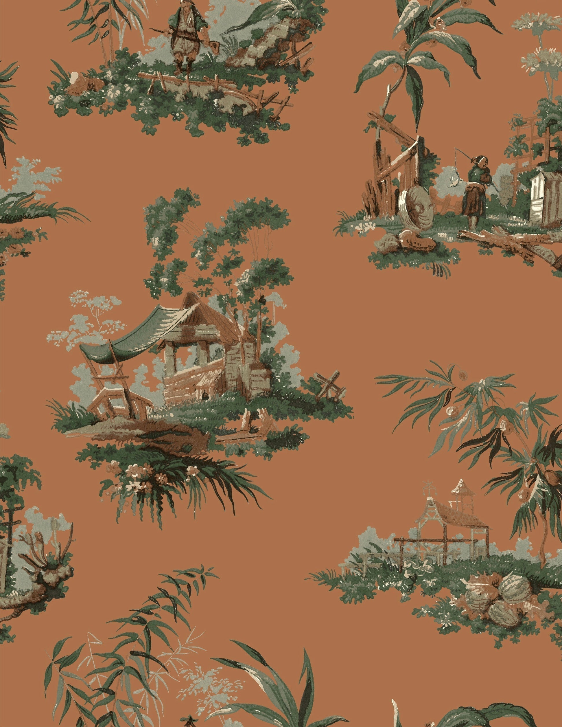 Vintage Oriental Wallpaper in Putty