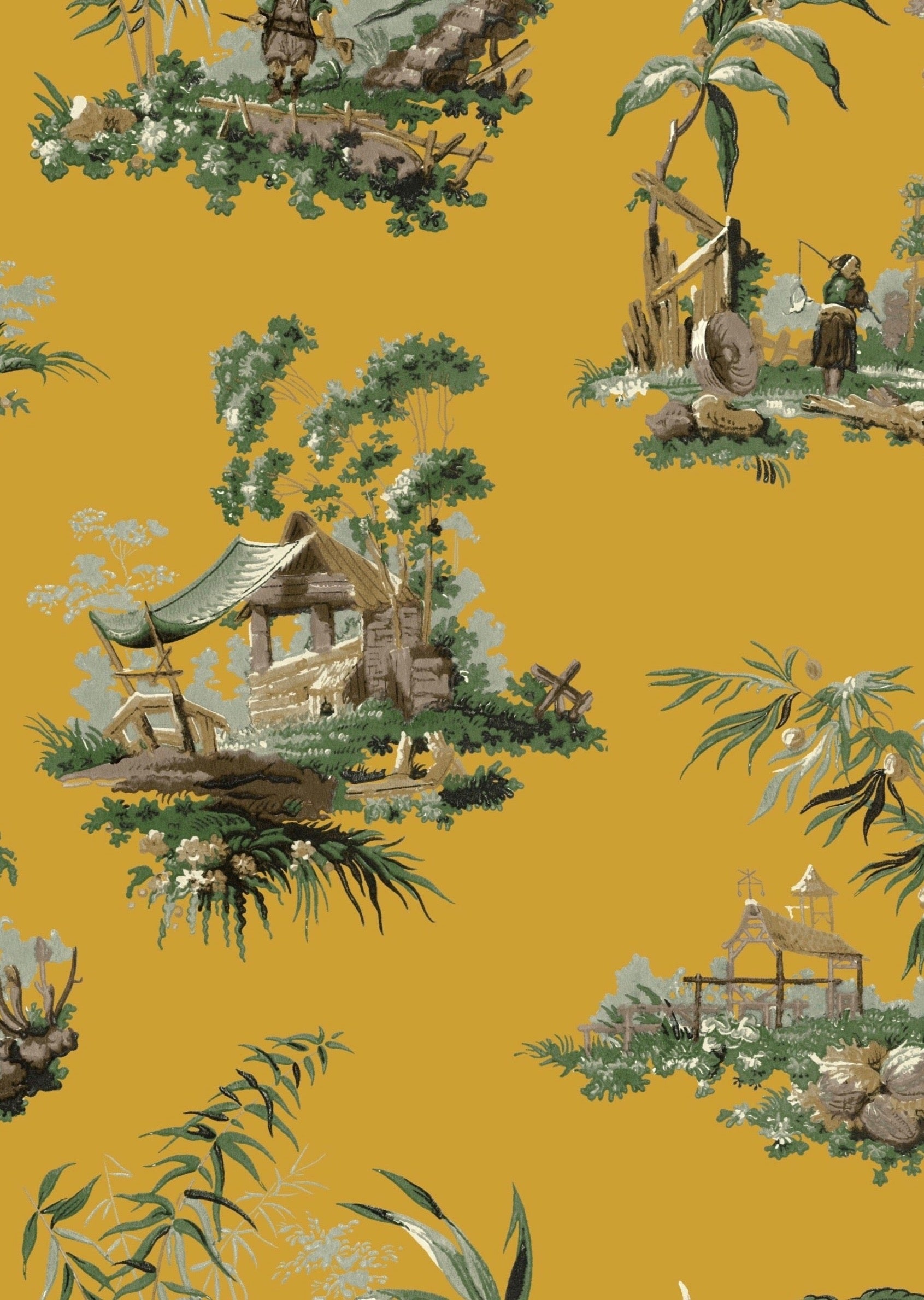 Vintage Oriental Wallpaper in Yellow