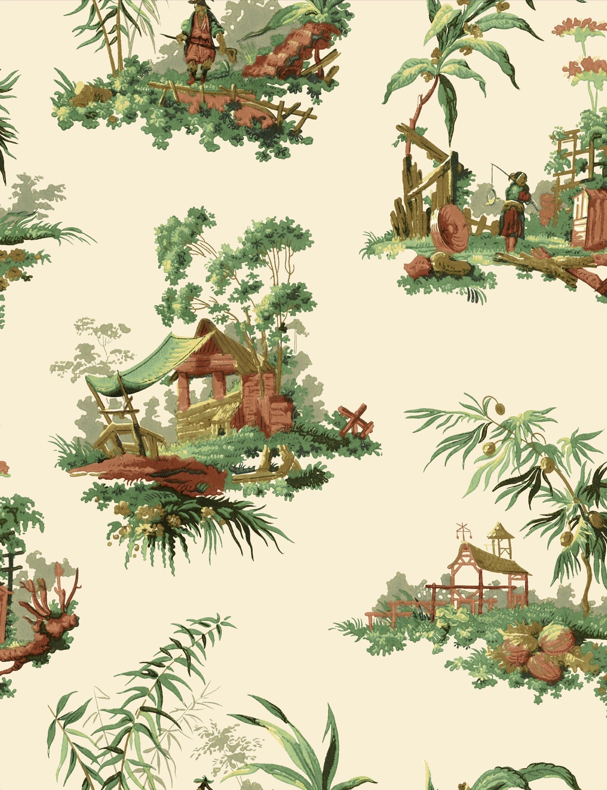 Vintage Oriental Wallpaper in Yellow