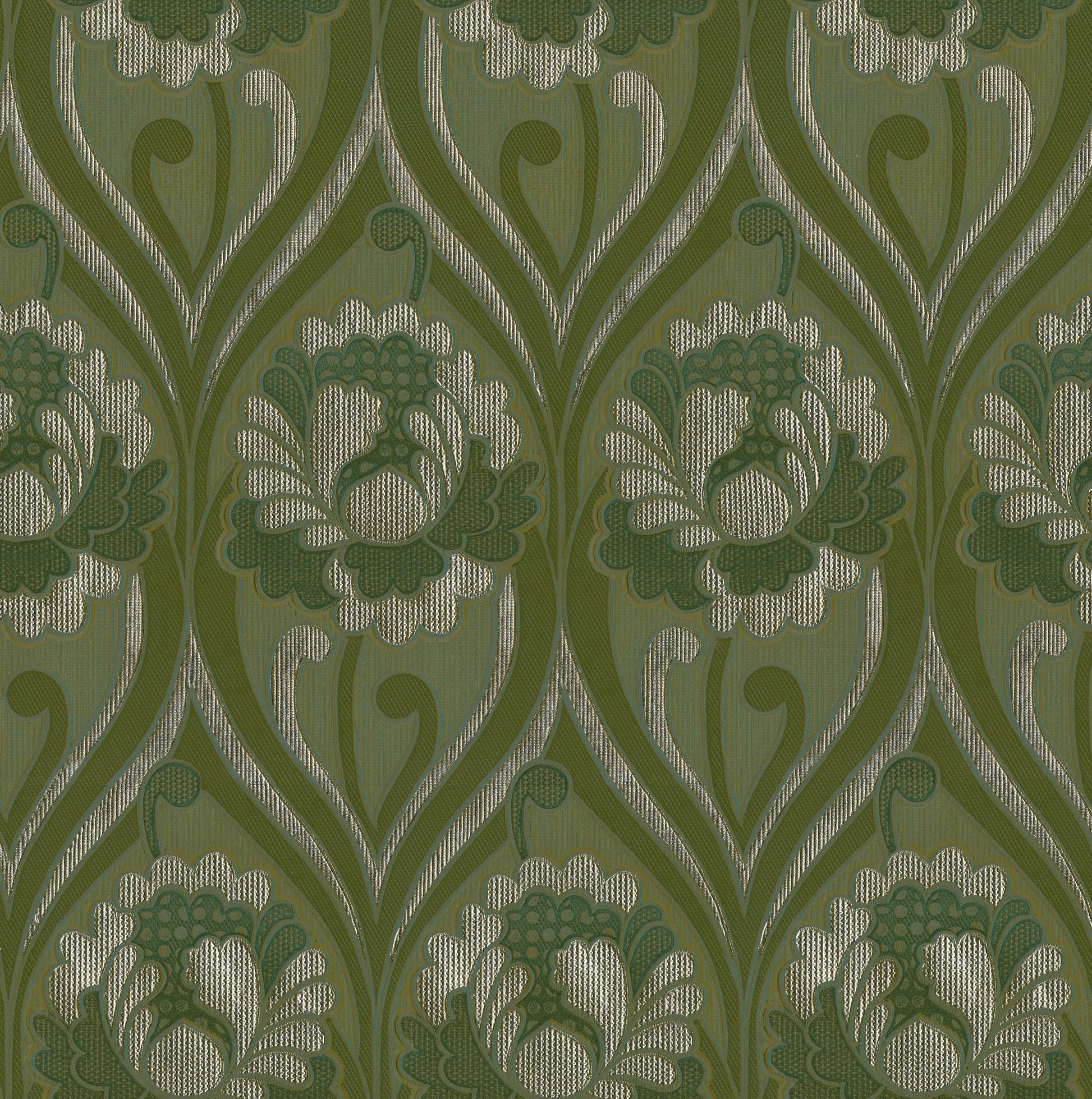 Vintage Floral Damask Wallpaper in Olive