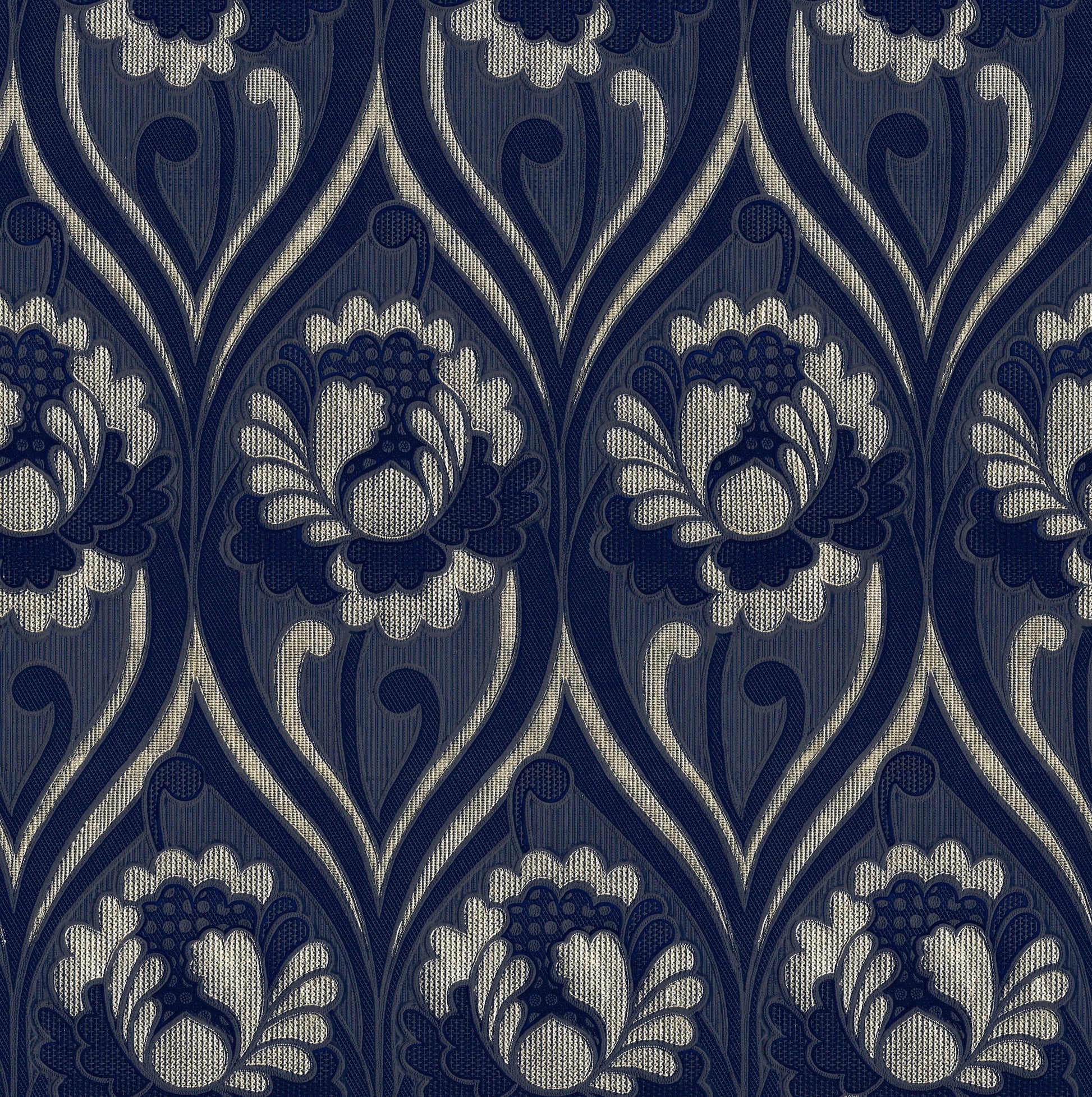 Vintage Floral Damask Wallpaper in Navy