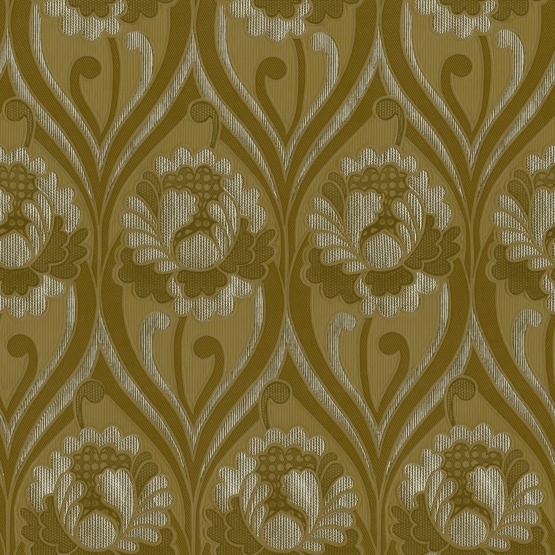 Vintage Floral Damask Wallpaper in Ochre