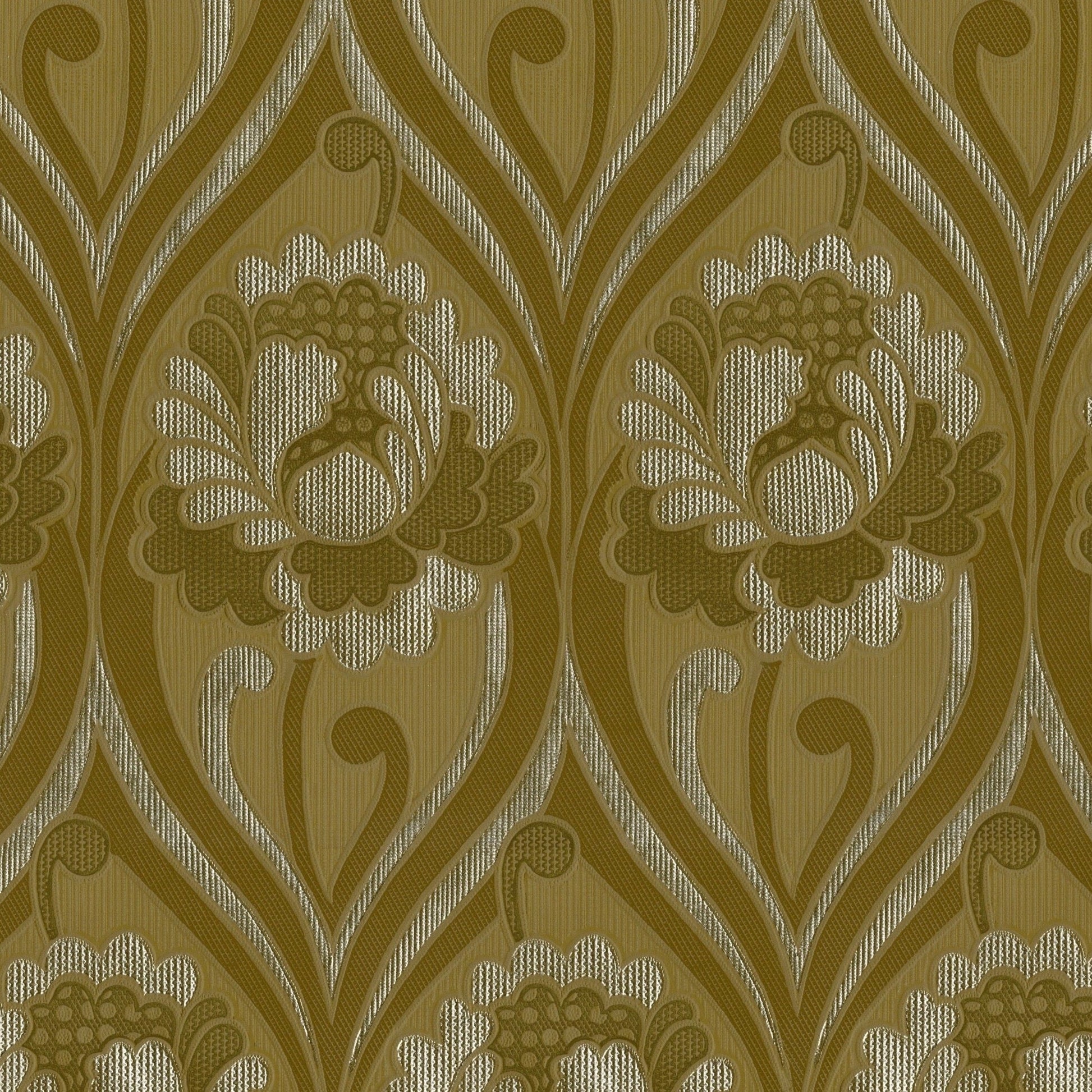 Vintage Floral Damask Wallpaper in Ochre