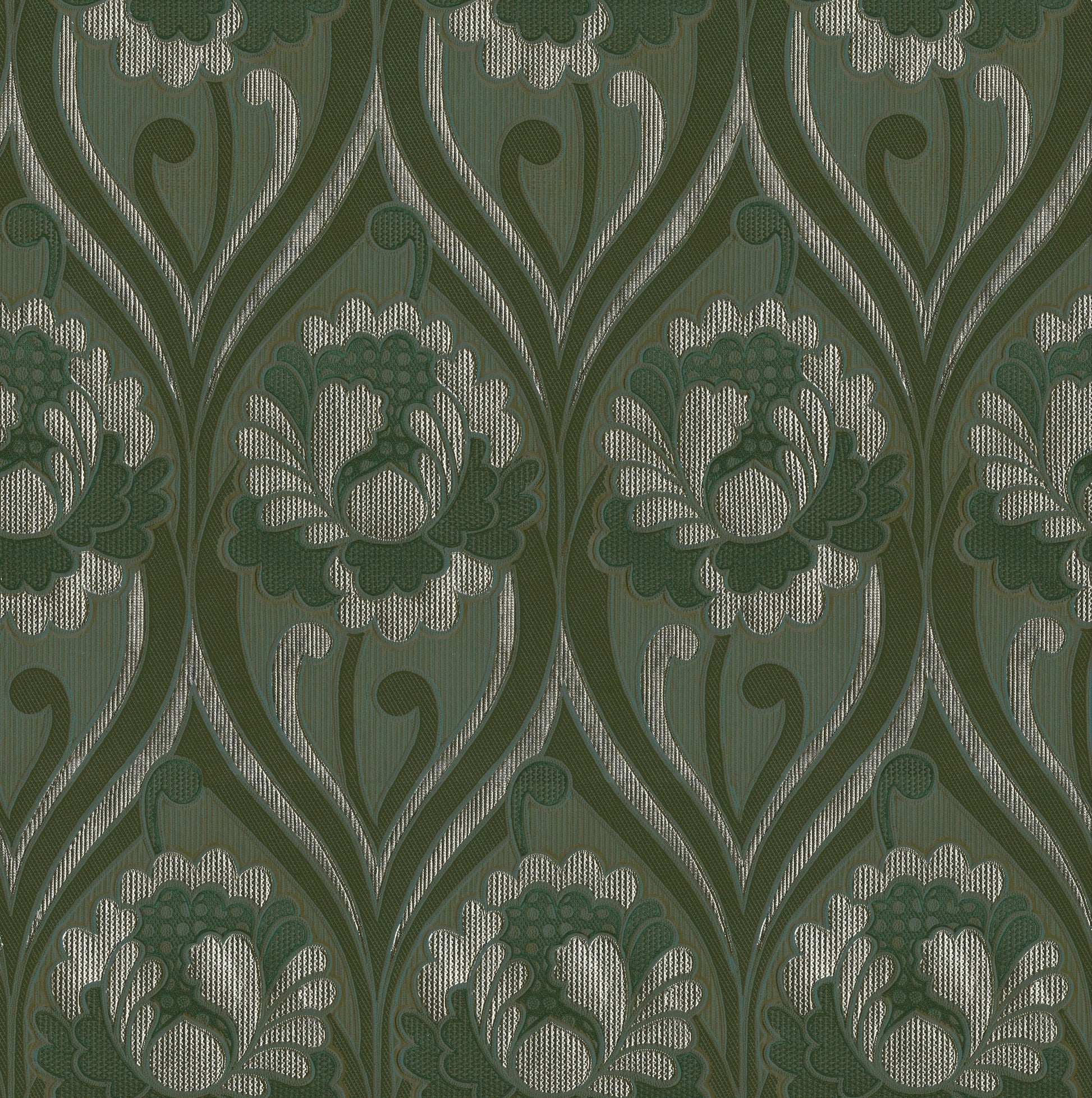 Vintage Floral Damask Wallpaper in Dirty Olive
