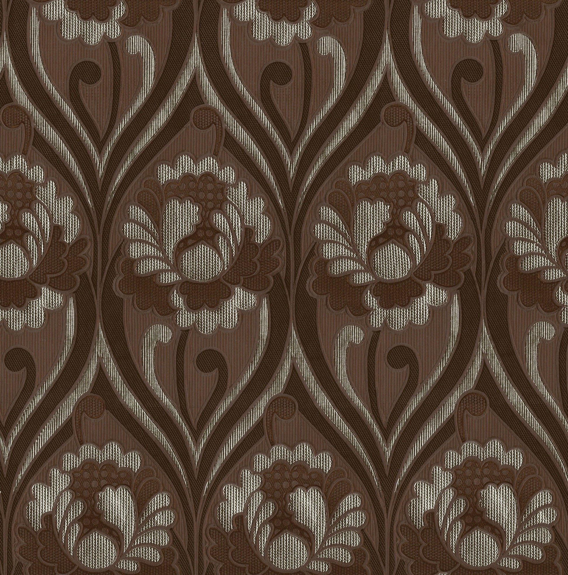 Vintage Floral Damask Wallpaper in Chocolate