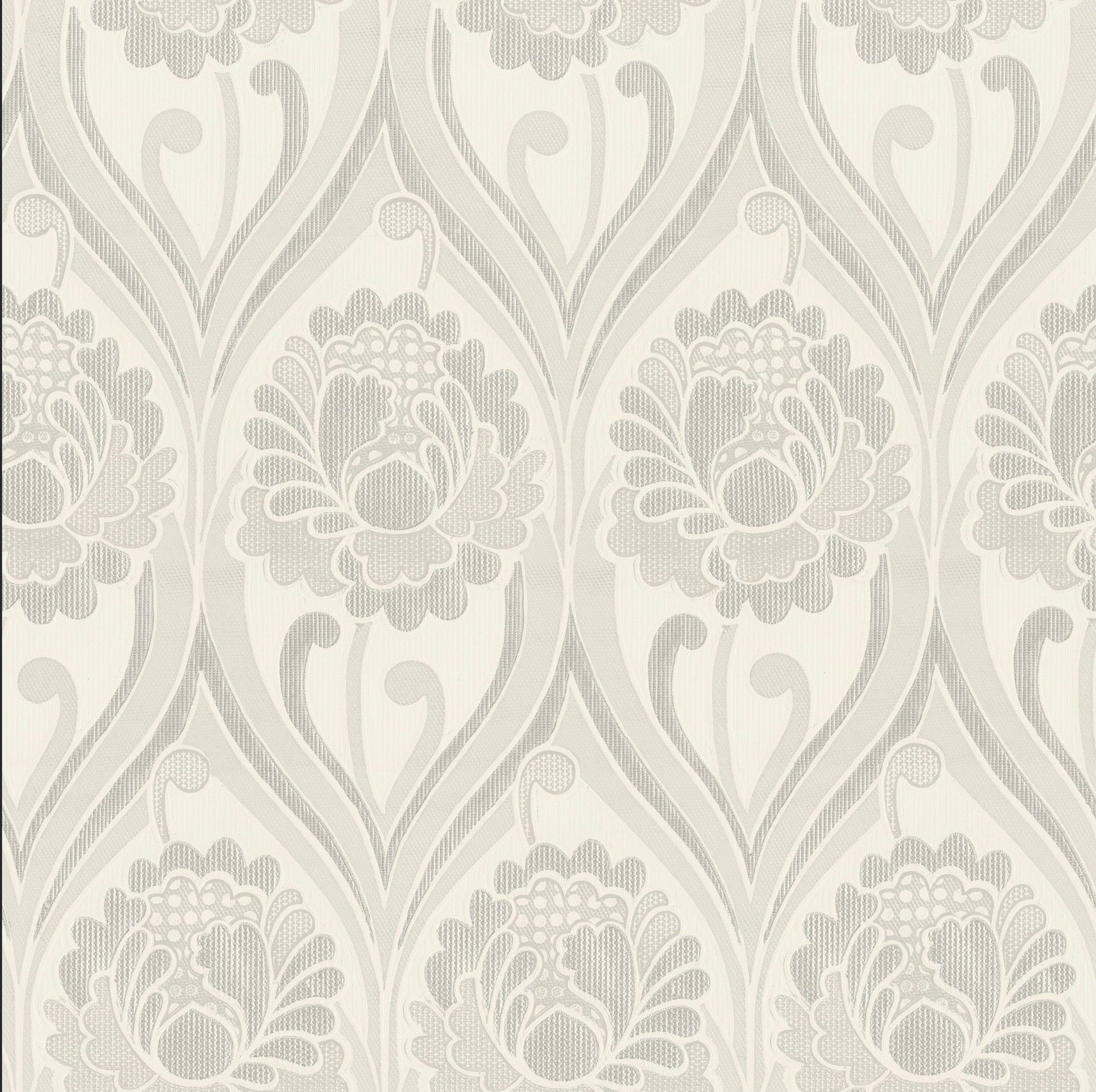 Vintage Floral Damask Wallpaper Pearl White