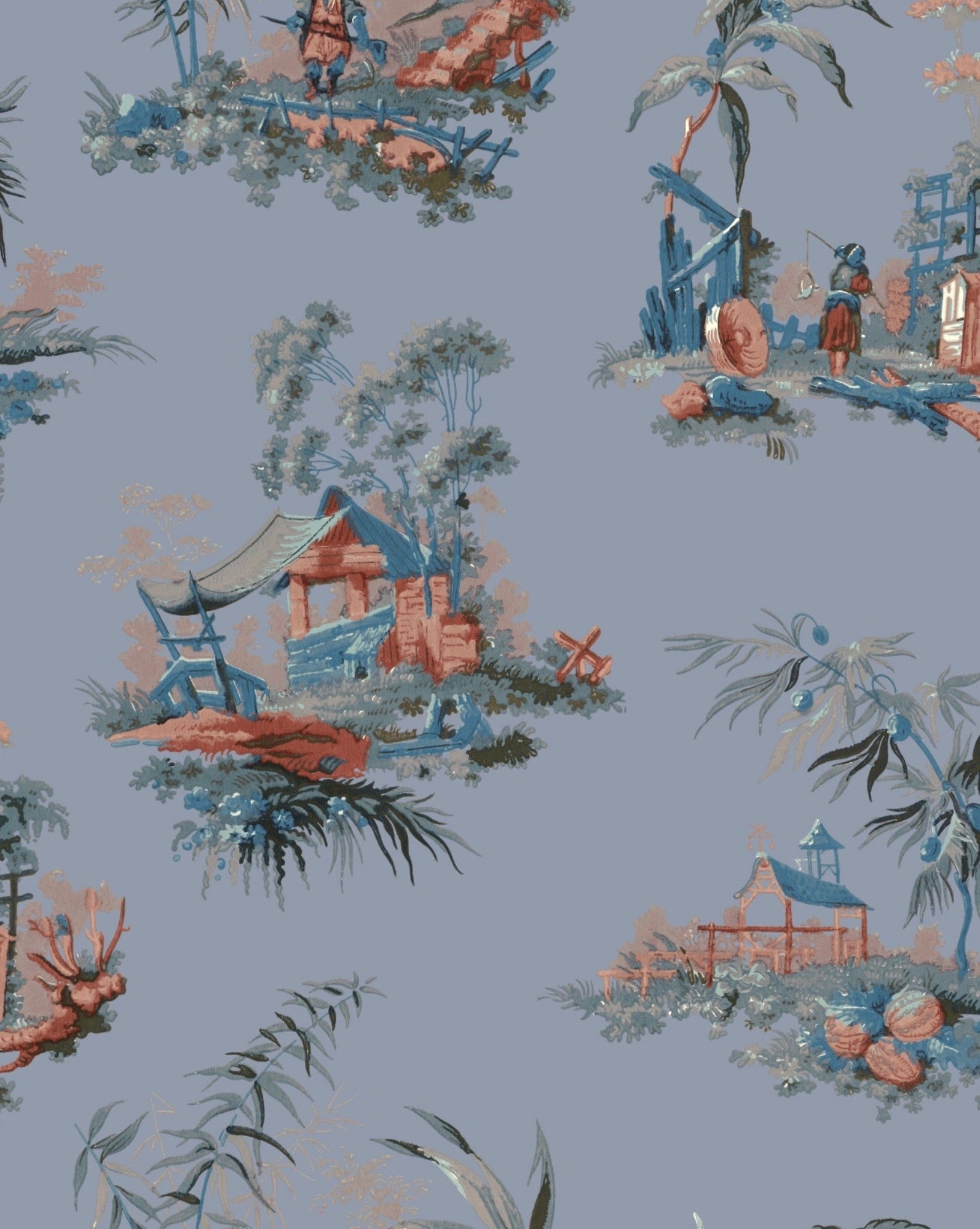 Vintage Oriental Wallpaper in Powder Blue